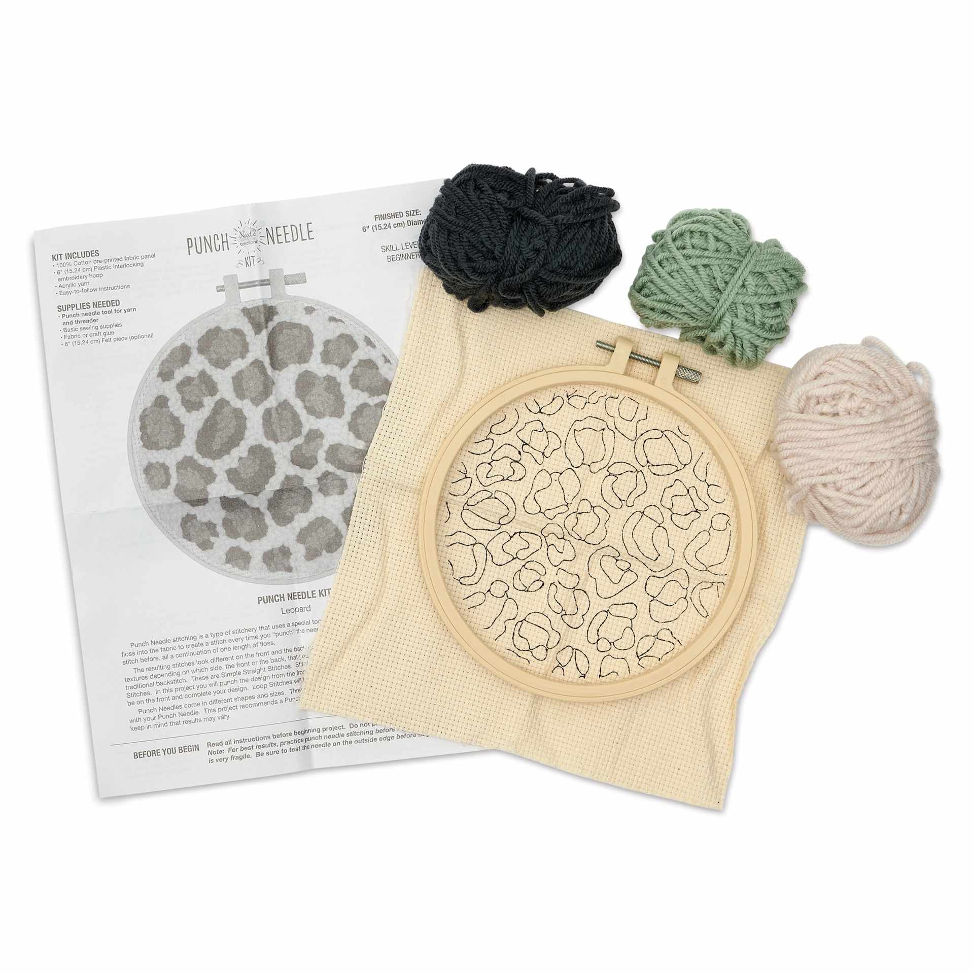 Needle Creations Needle Punch Kit - Leopard, 6", contents