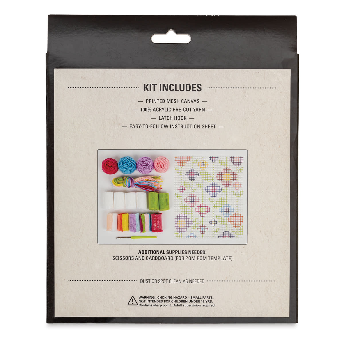 Needle Creations Latch Hook Wall Hanging Kit - Flowers (Back of packaging)