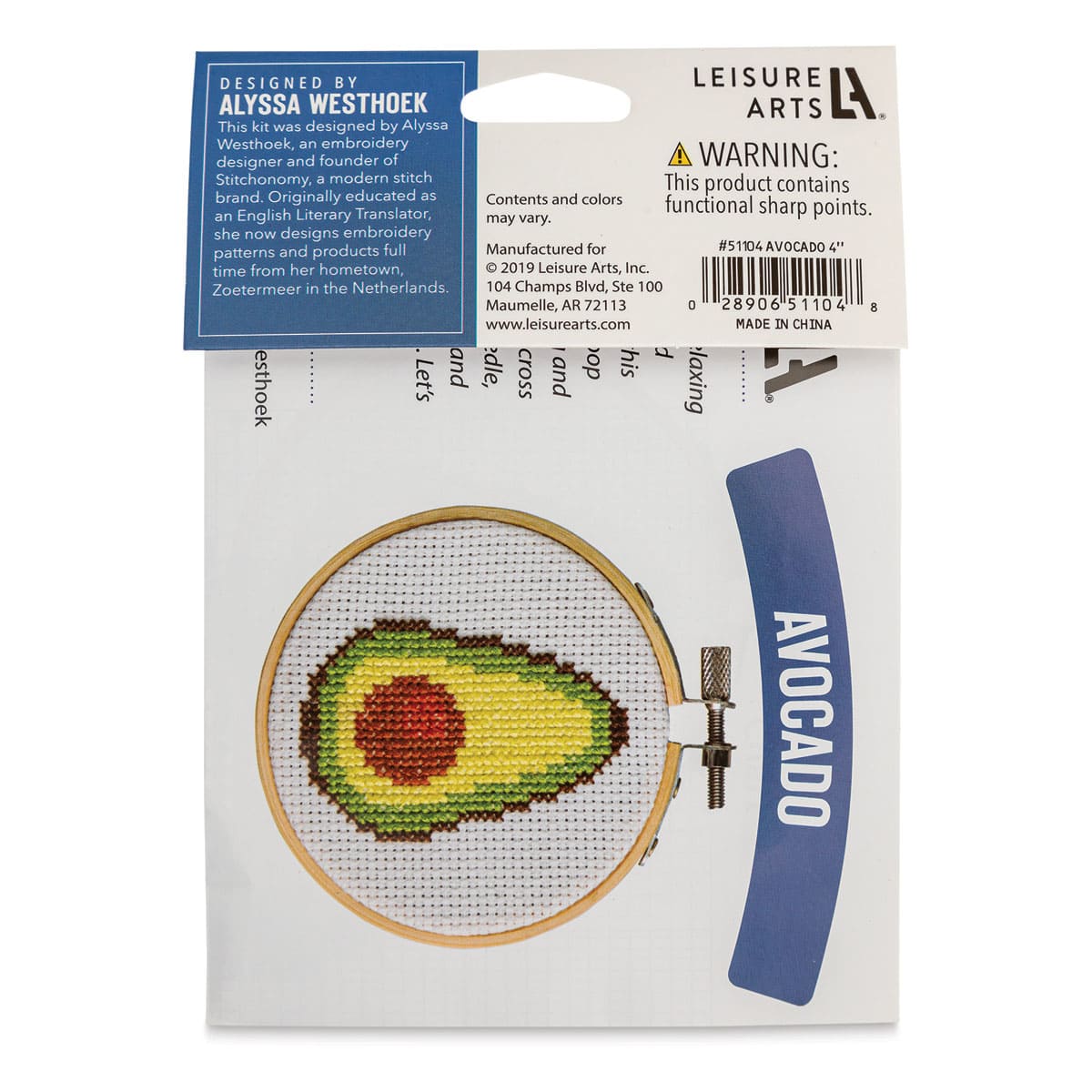 Leisure Arts Cross Stitch Kit - Avocado, 4" (Back of packaging)