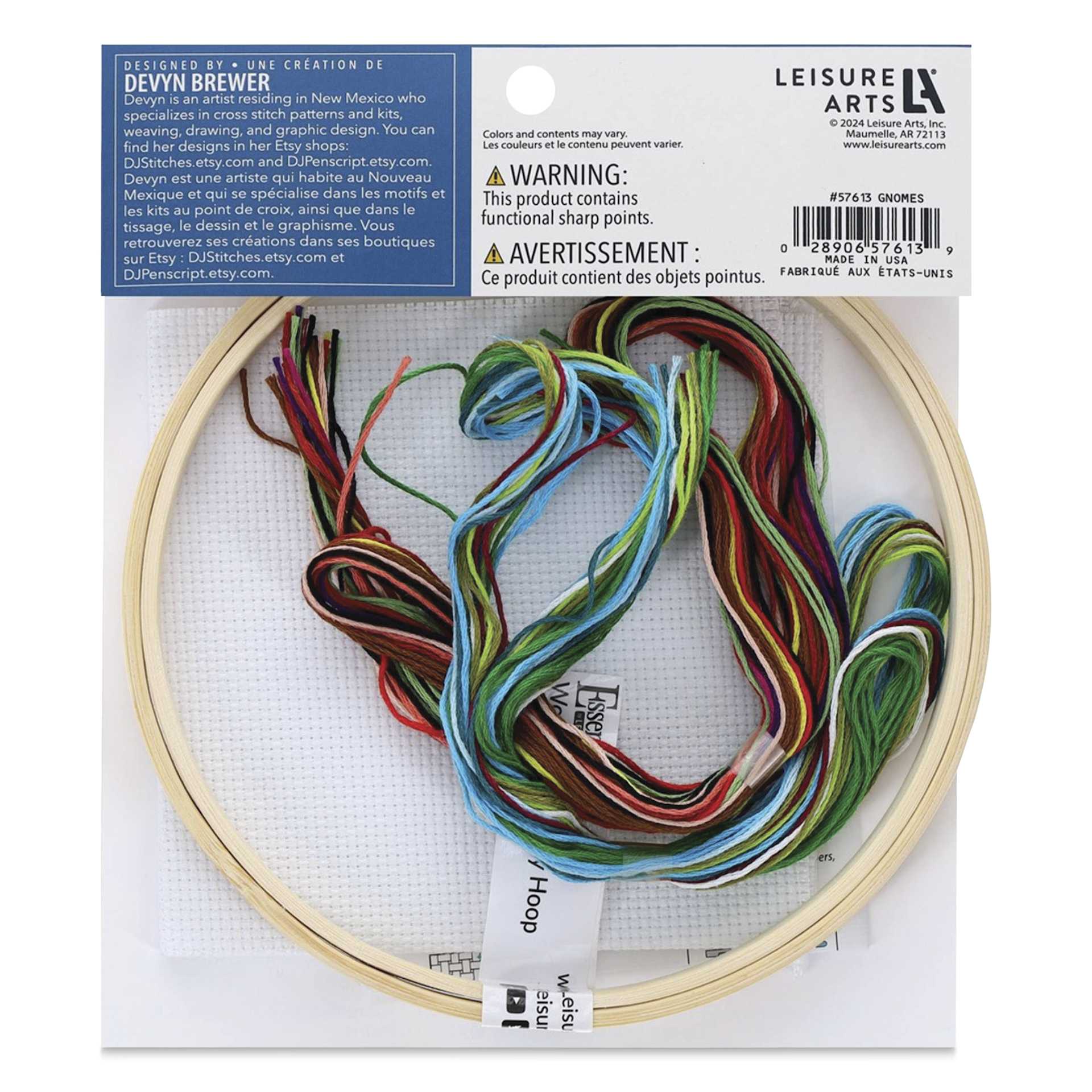 Leisure Arts Cross Stitch Kit - Gnomes, 6" - back of packaging