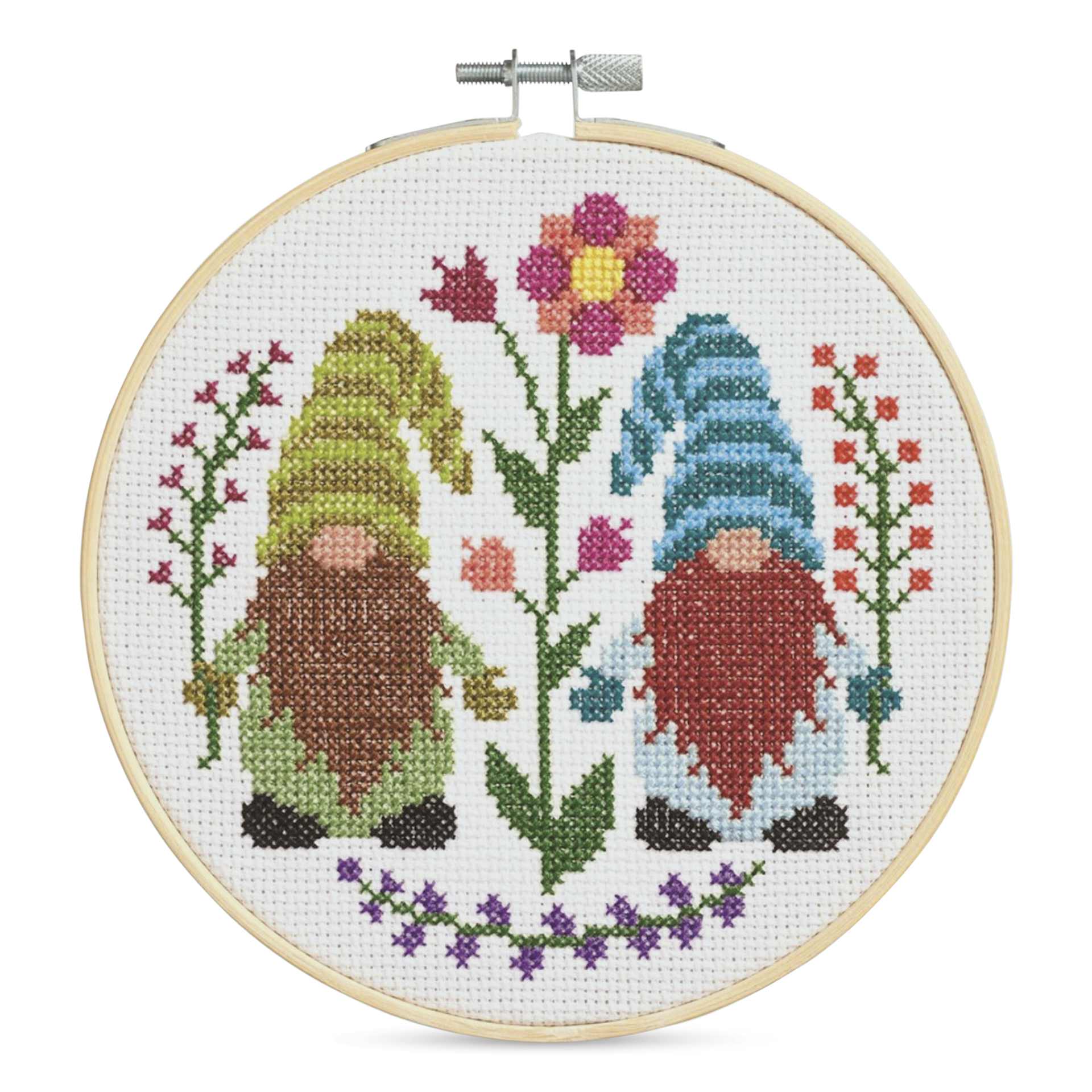 Leisure Arts Cross Stitch Kit - Gnomes, 6" - finished example