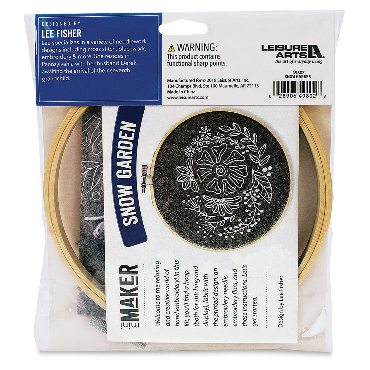 Leisure Arts Snow Garden Felt Embroidery Kit (Back of packaging)