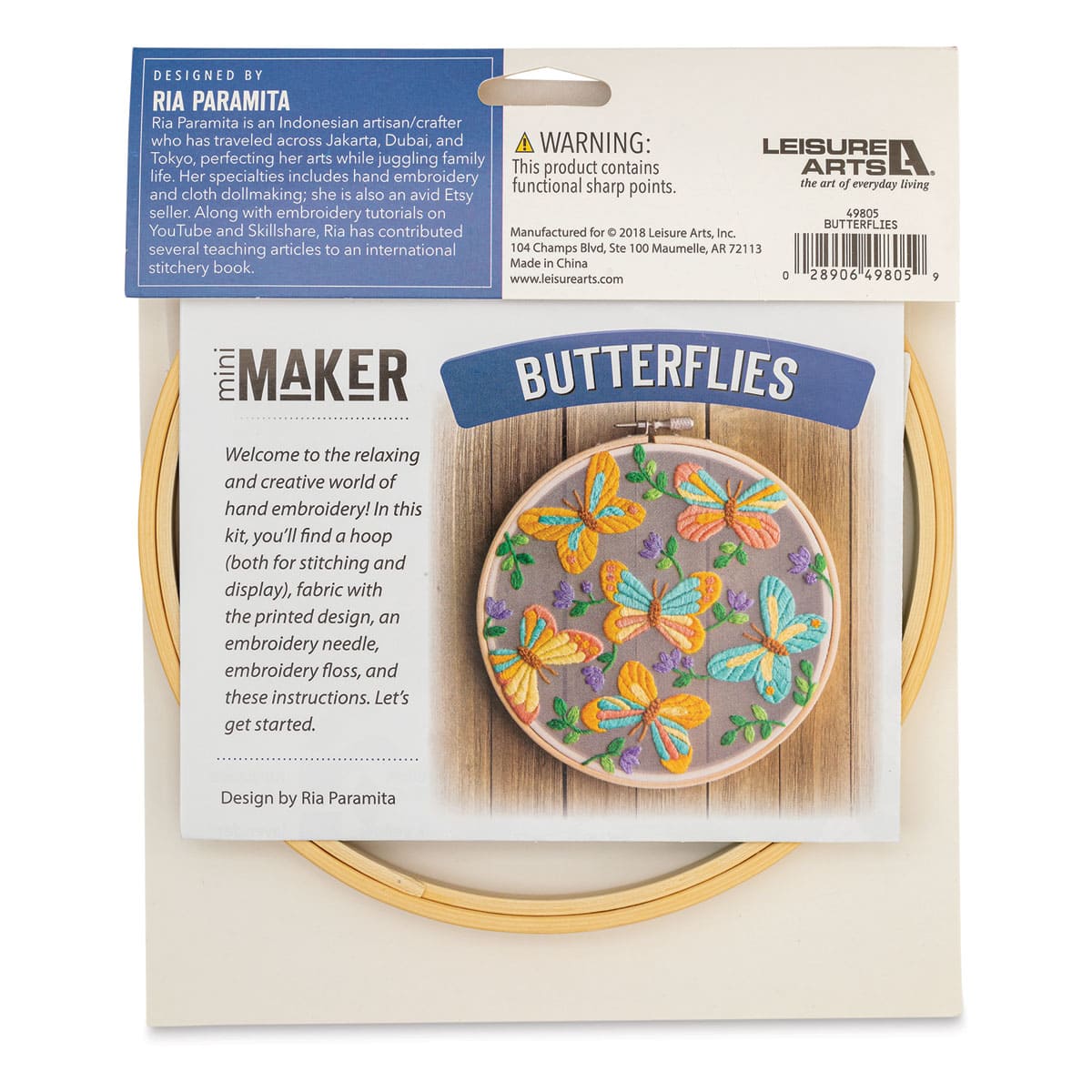 Leisure Arts Organza Embroidery Kit - Butterflies (Back of packaging)