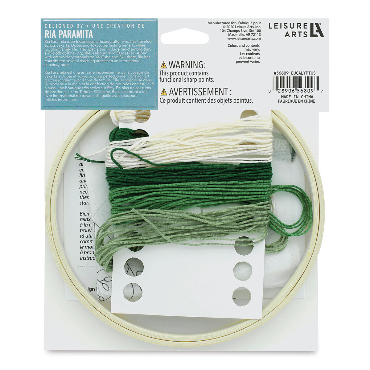 Leisure Arts Organza Embroidery Kit - Eucalyptus (Back of packaging)
