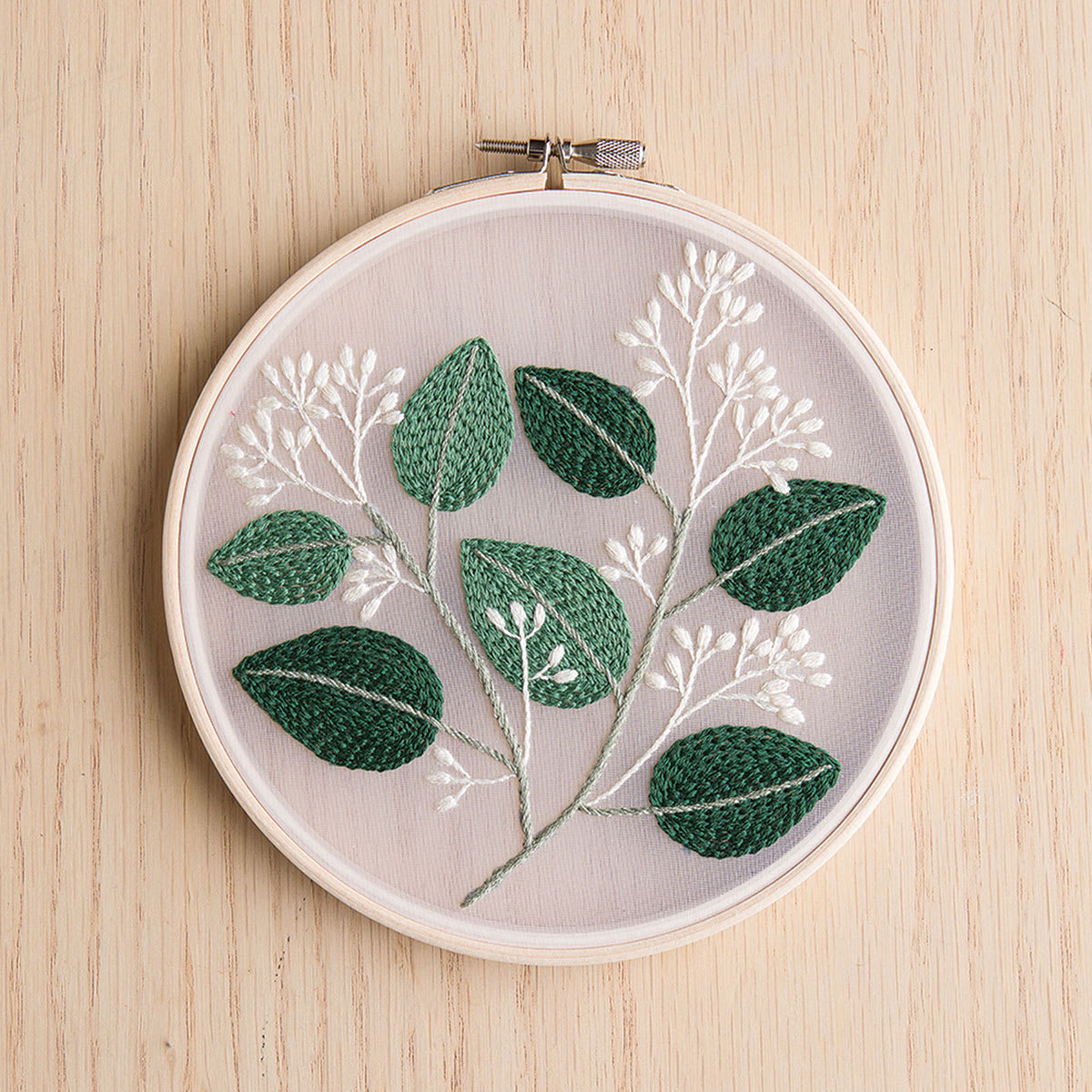 Leisure Arts Organza Embroidery Kit - Eucalyptus (Completed embroidery project)