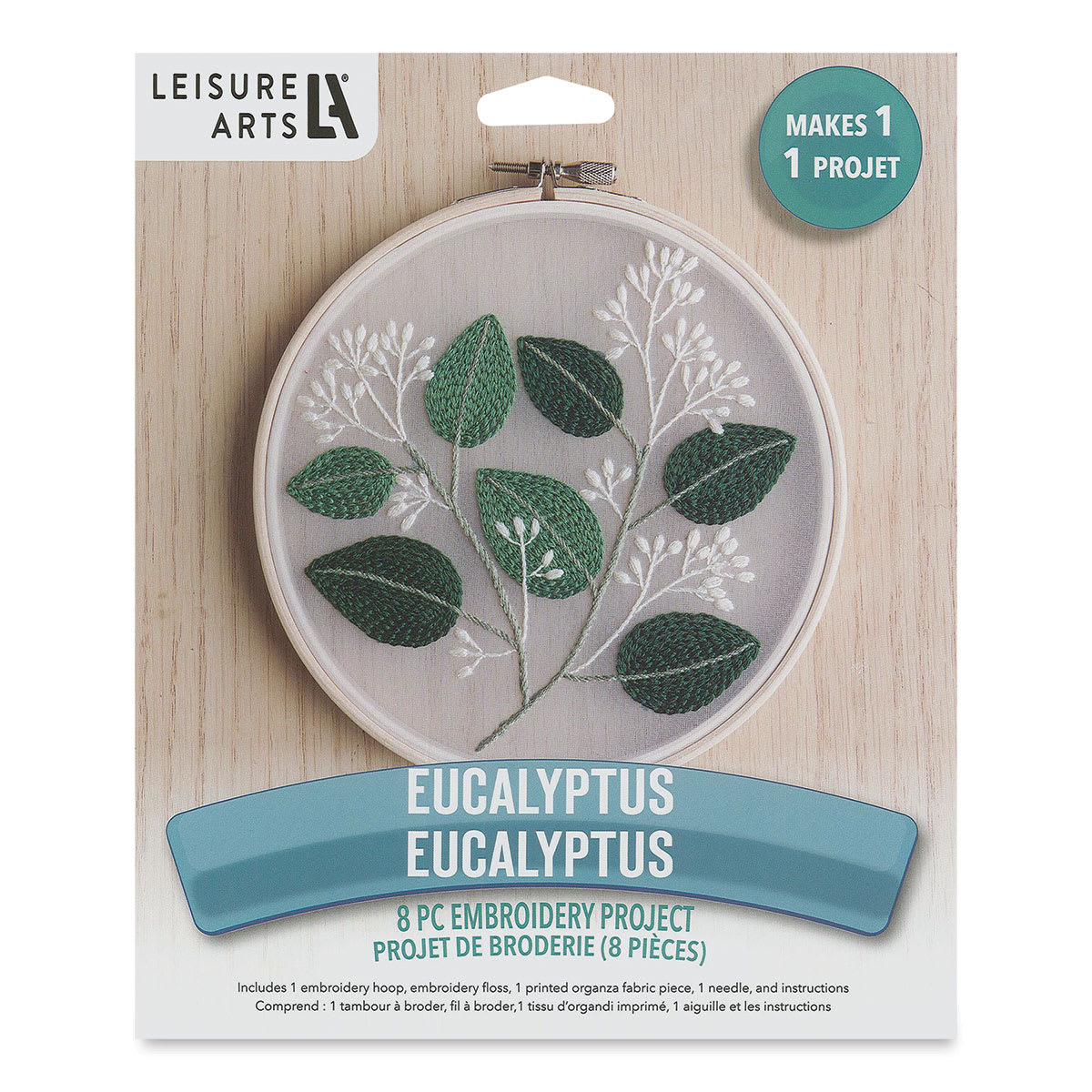 Leisure Arts Organza Embroidery Kit - Eucalyptus (Front of packaging)