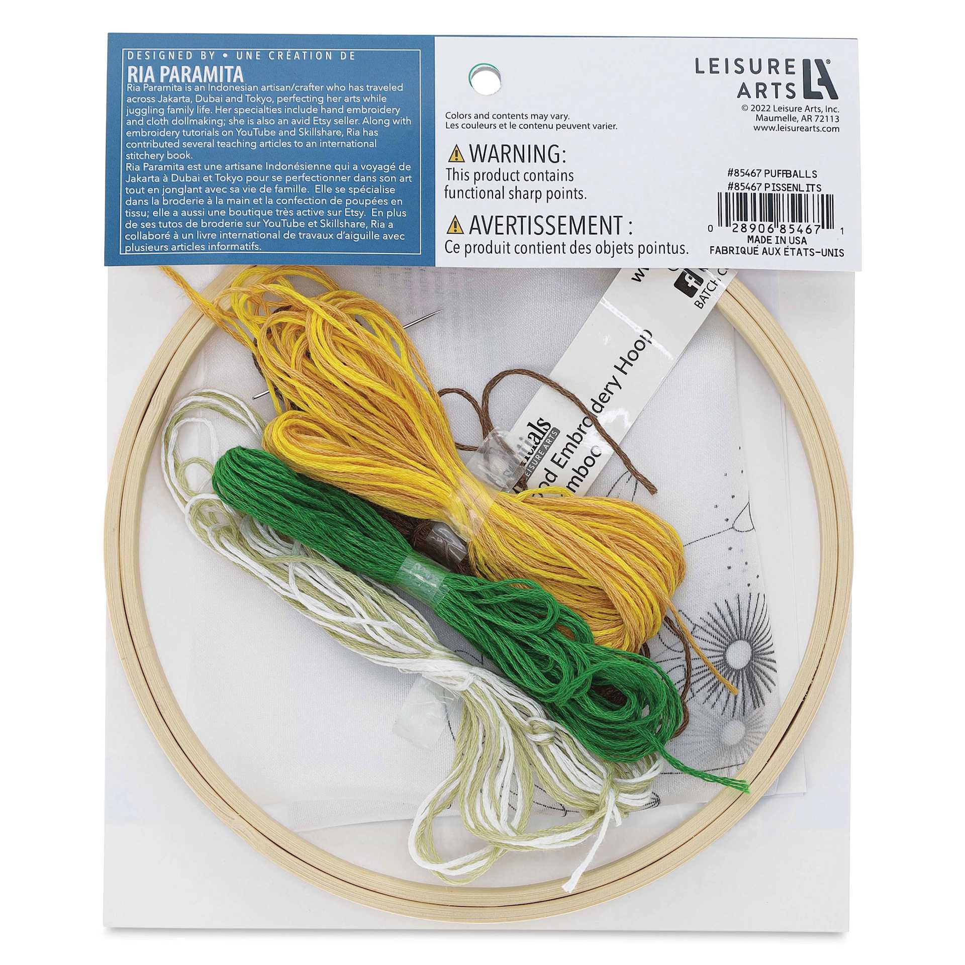 Leisure Arts Organza Embroidery Kit - Puffballs back of packaging