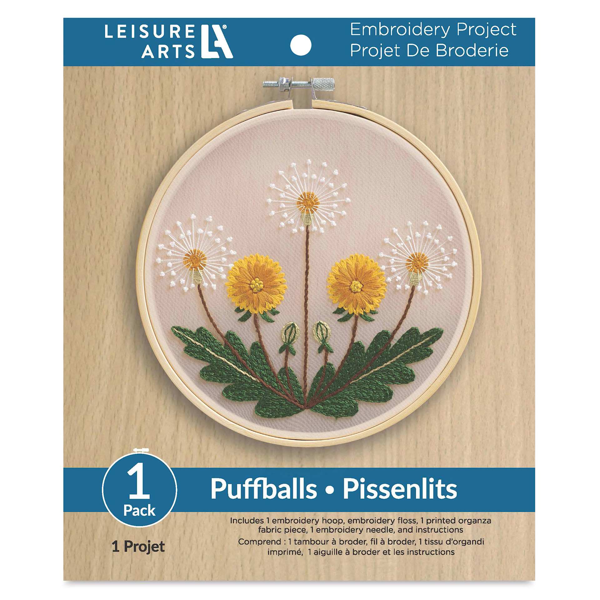 Leisure Arts Organza Embroidery Kit - Puffballs front of packaging