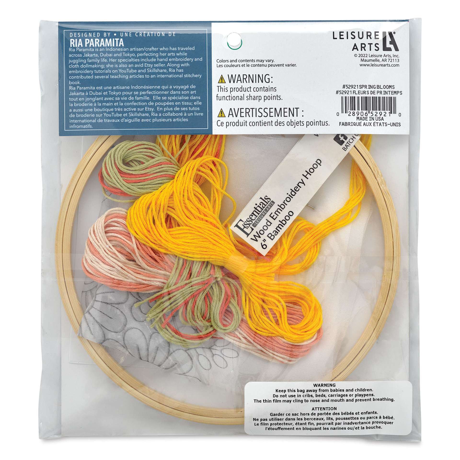 Leisure Arts Organza Embroidery Kit - Spring Blooms, back of the packaging