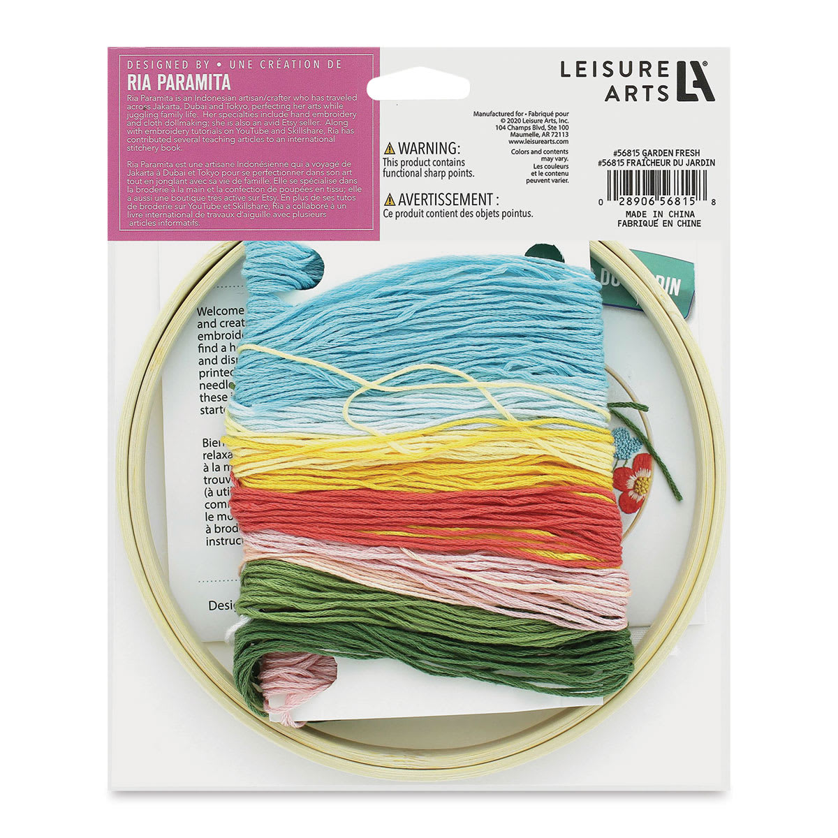 Leisure Arts Embroidery Kit - Garden Fresh, back of the packaging