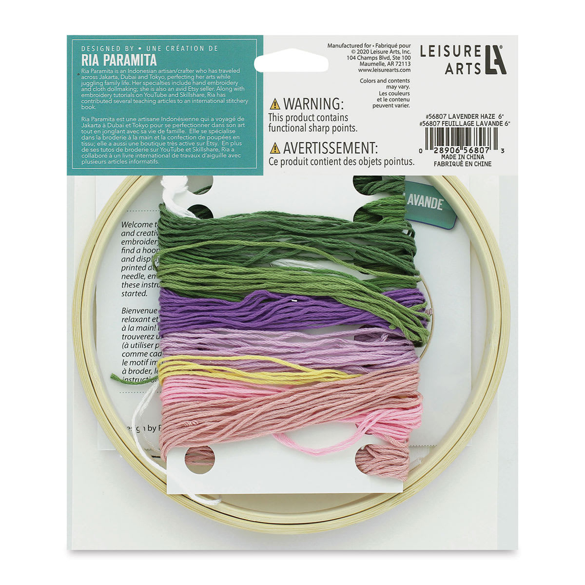 Leisure Arts Embroidery Kit - Lavender Haze, back of the packaging