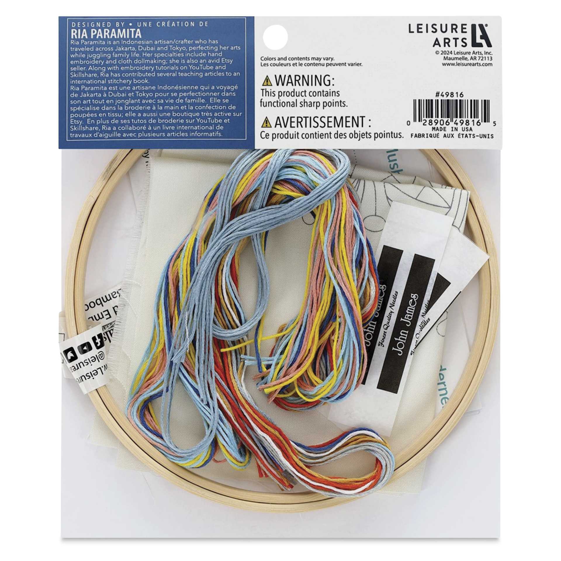 Leisure Arts Embroidery Kit - Modern Mushrooms, 6" - back of packaging