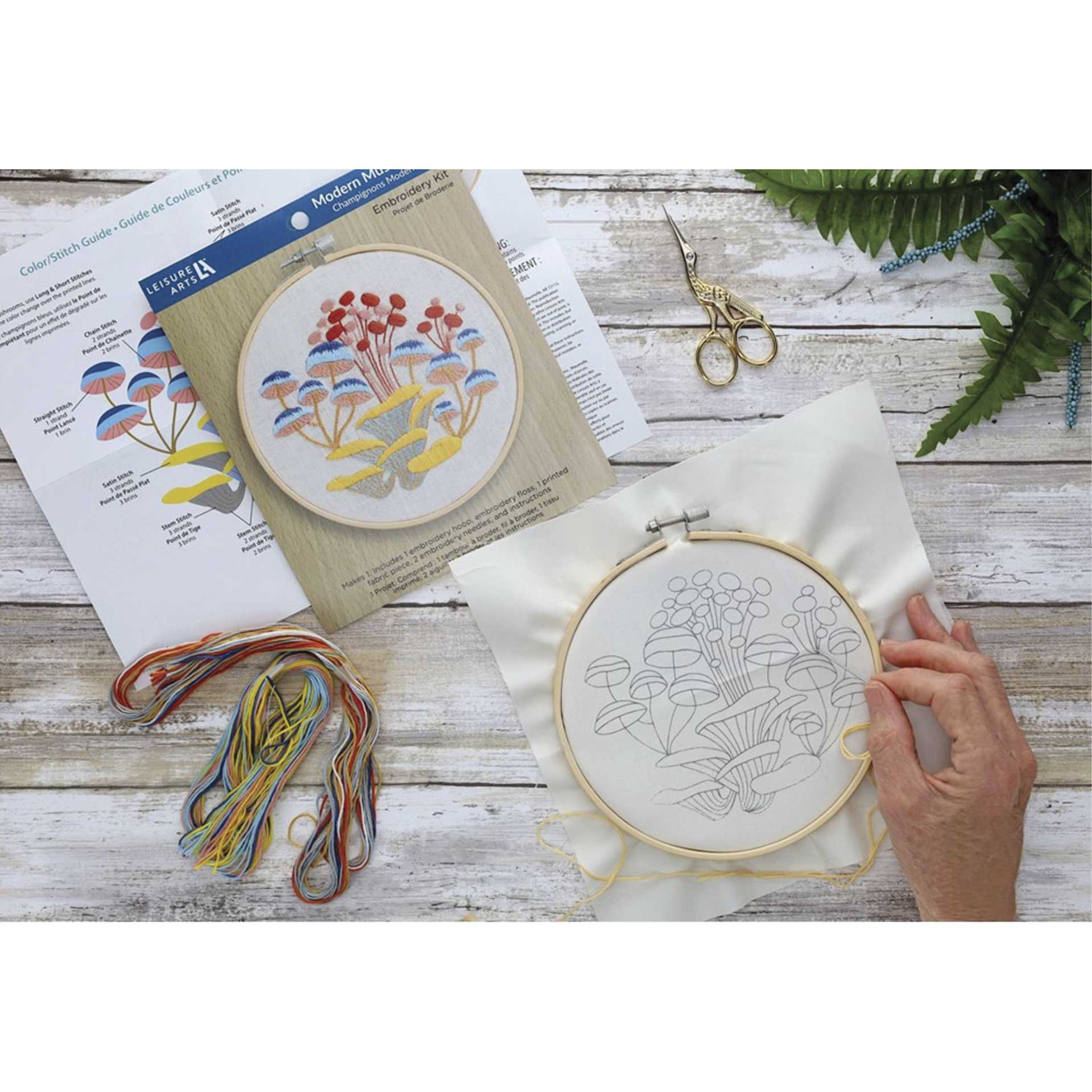 Leisure Arts Embroidery Kit - Modern Mushrooms, 6" - in progress