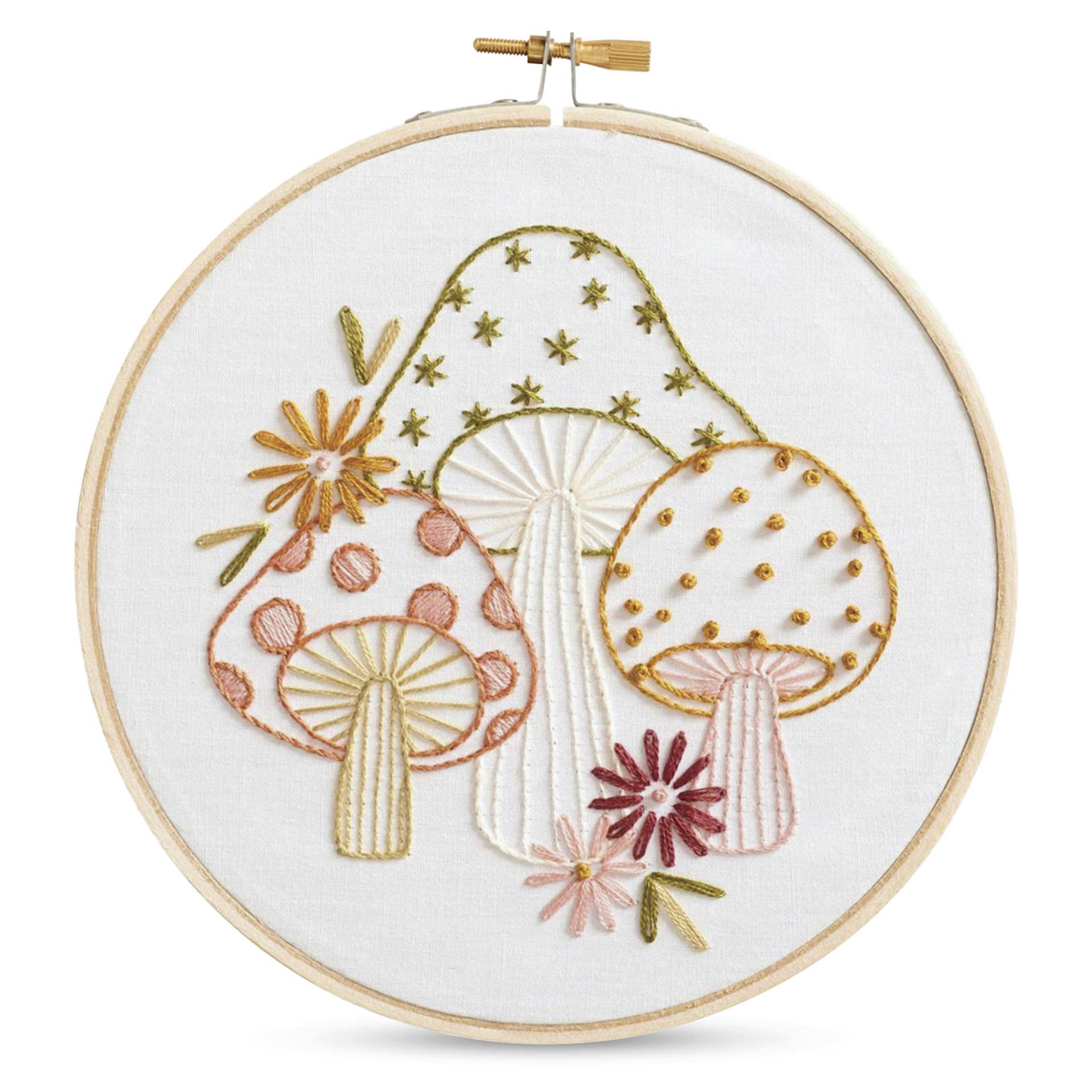 Leisure Arts Embroidery Kit - Mushrooms, 6" - finished example