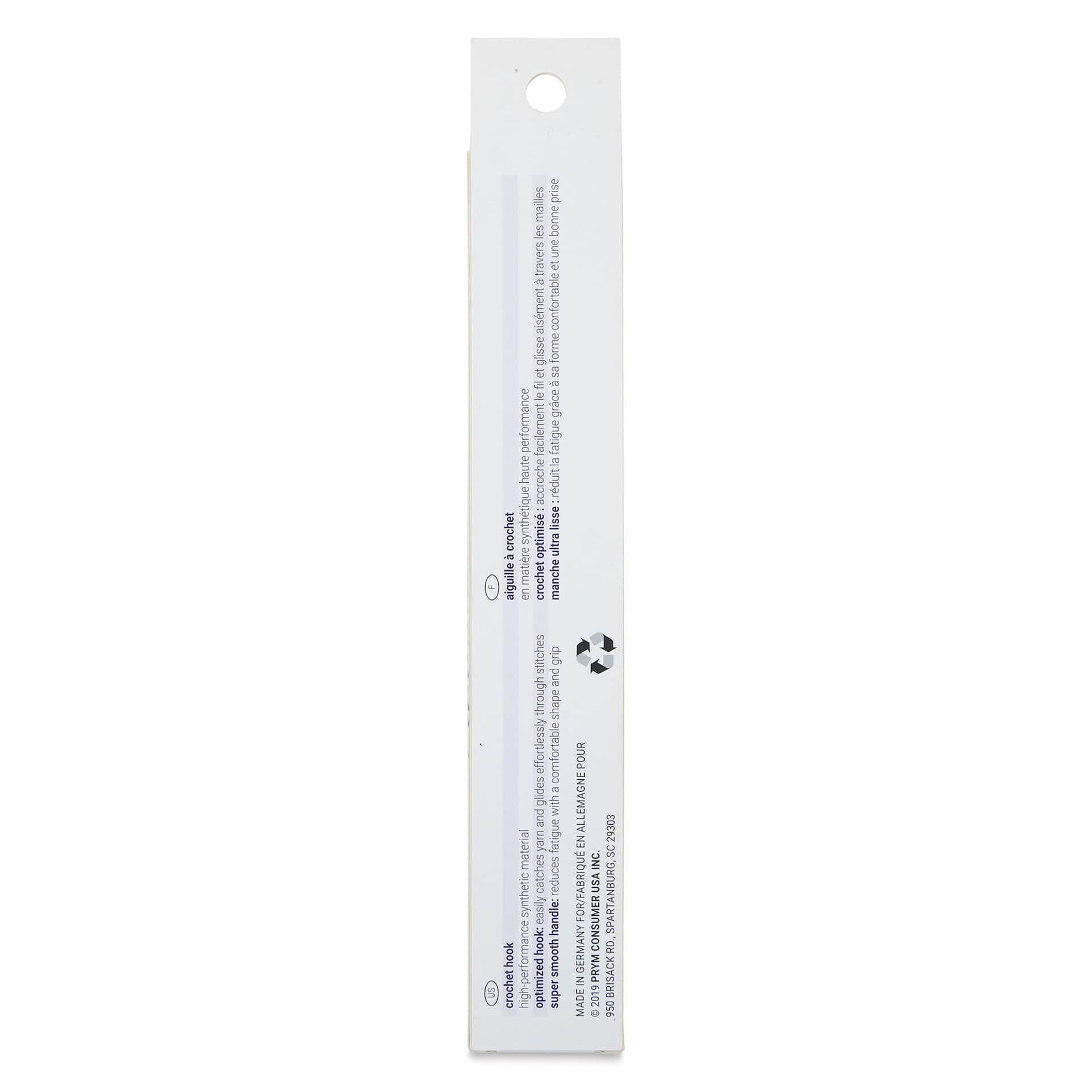 Prym Ergonomics Crochet Hook - E, back of the packaging