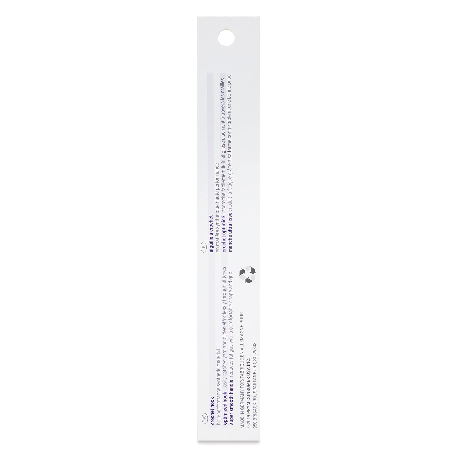 Prym Ergonomics Crochet Hook - 7, 4.5 mm, back of the packaging