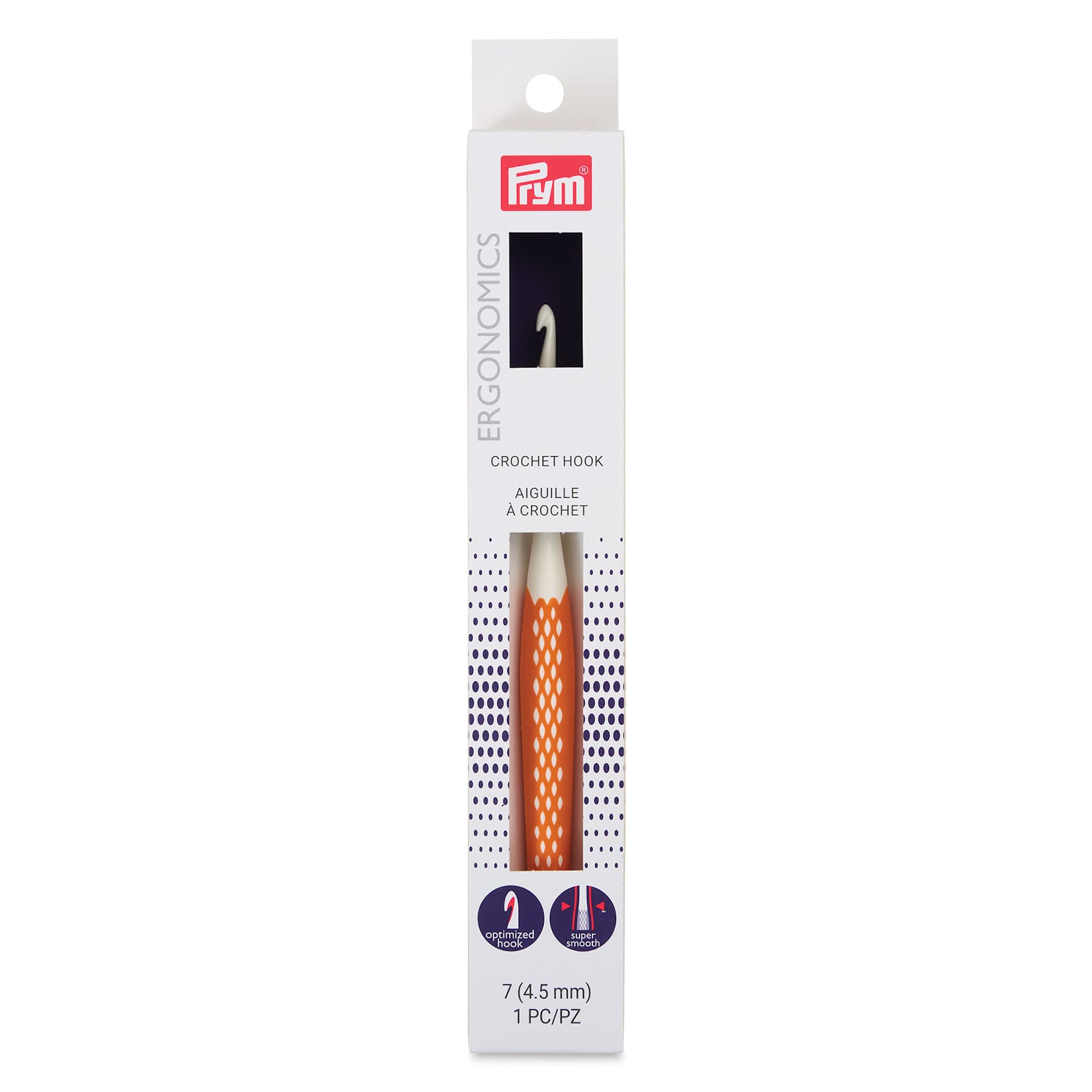 Prym Ergonomics Crochet Hook - 7, 4.5 mm, front of the packaging