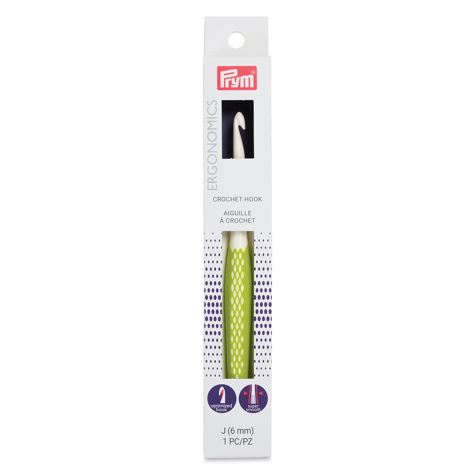 Prym Ergonomics Crochet Hook - J, front of the packaging