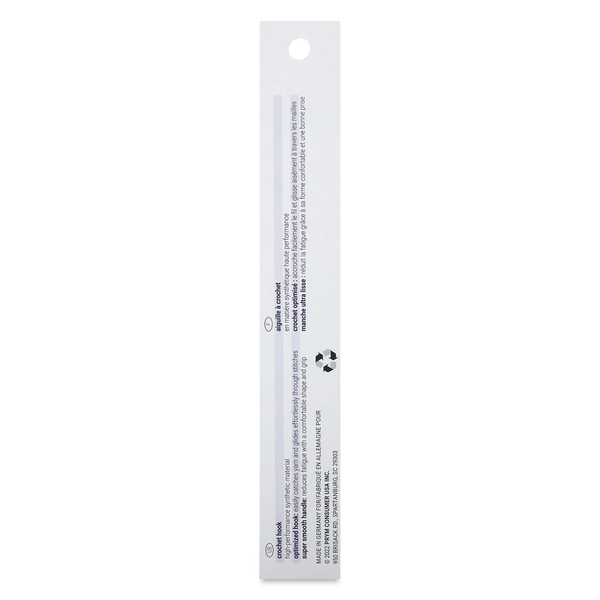 Prym Ergonomics Crochet Hook - L, back of the packaging