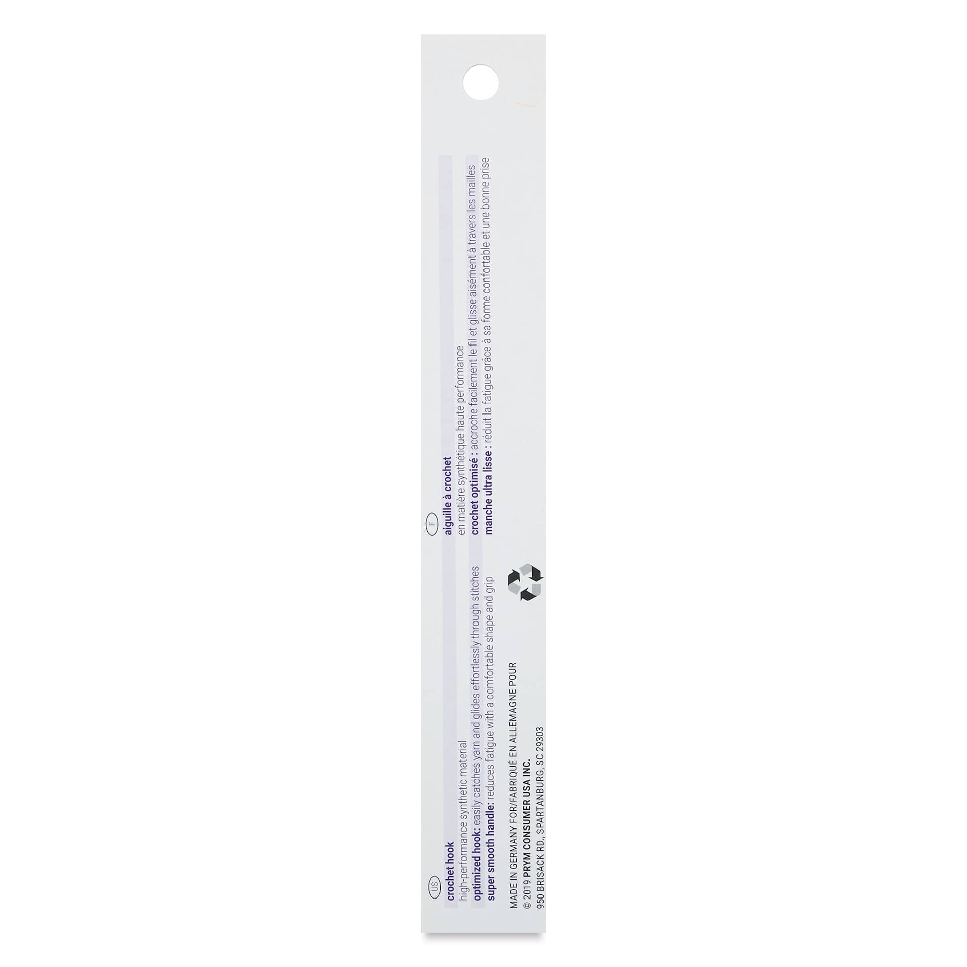 Prym Ergonomics Crochet Hook - P, back of the packaging