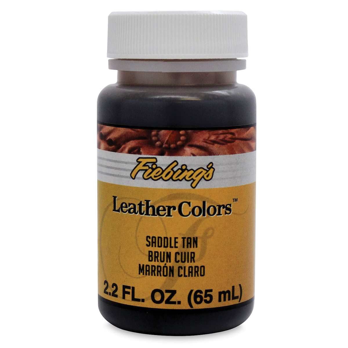 Fiebing's LeatherColors Leather Dye - Front of bottle of Saddle Tan Dye