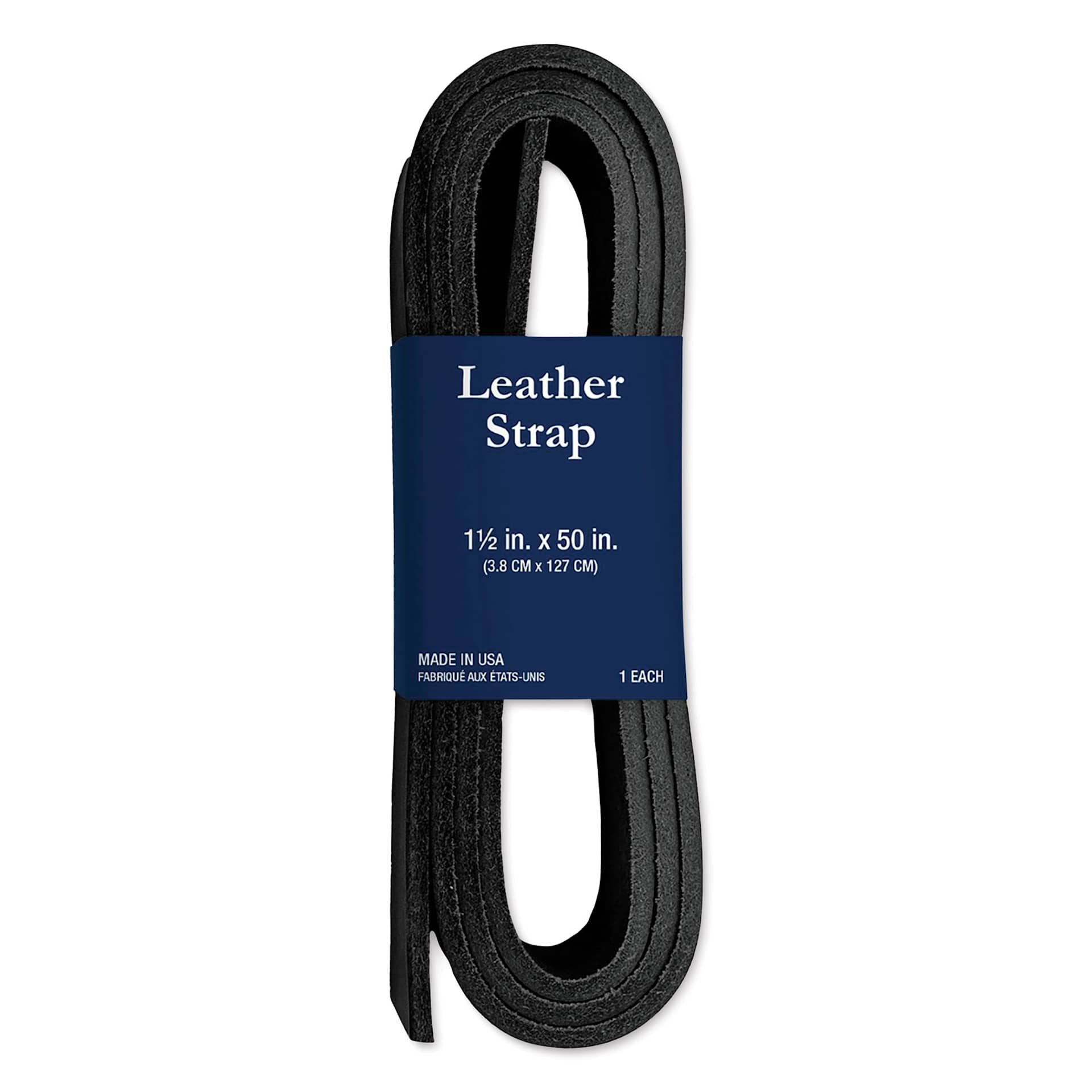 Realeather Leather Strap - Black, 1-1/2" x 50", in packaging