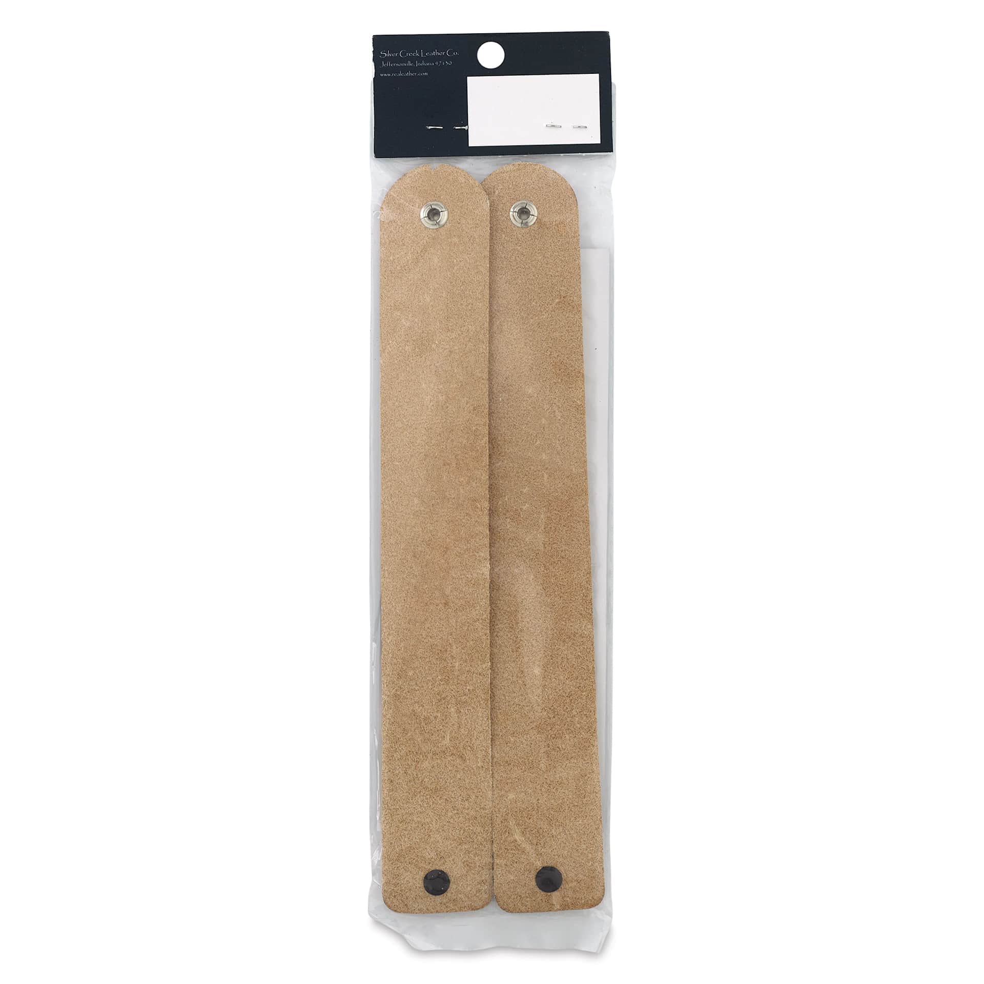 Realeather Leather Wristbands - Natural, Pkg of 2, back of the packaging