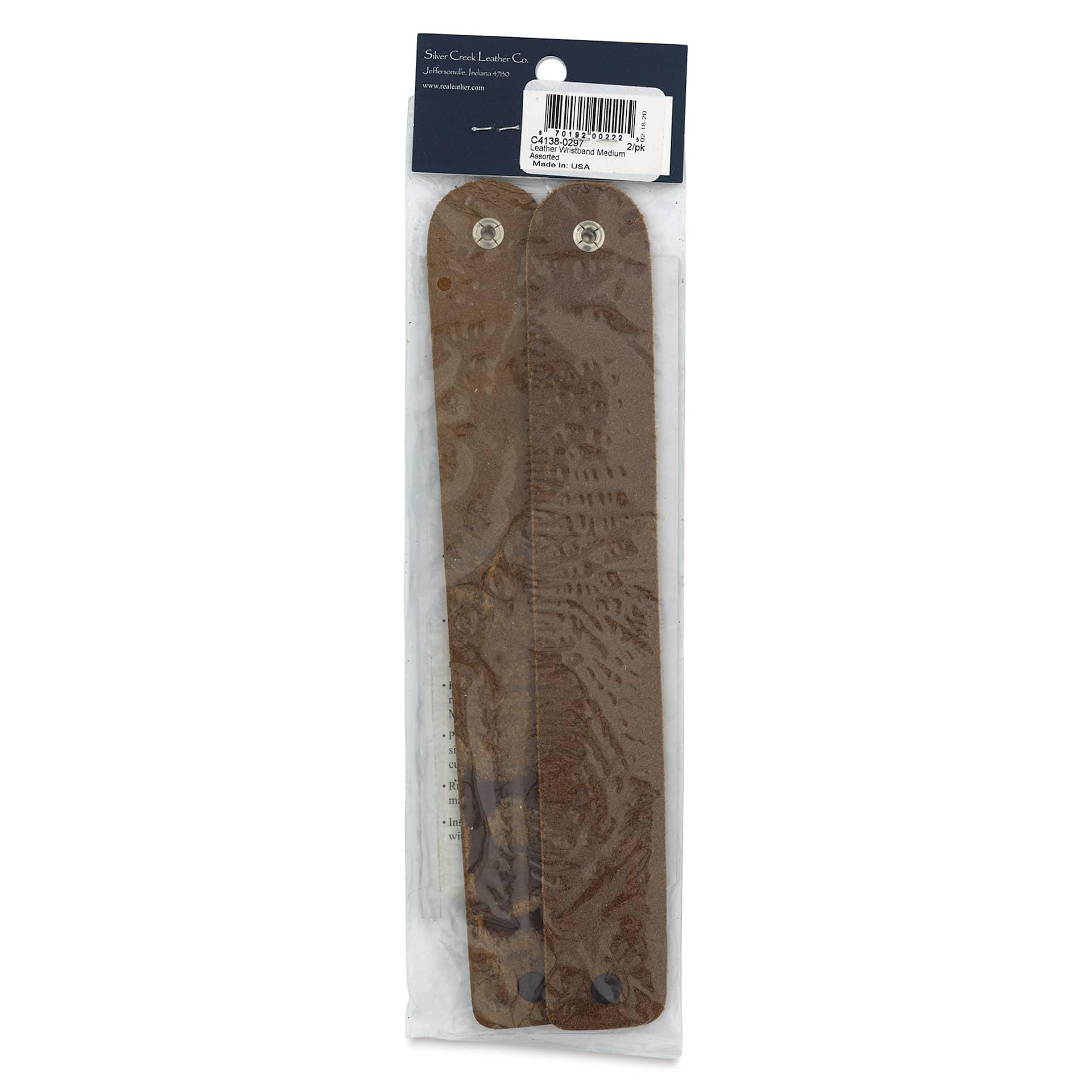 Realeather Leather Wristbands - Assorted Browns, Pkg of 2, back of the packaging