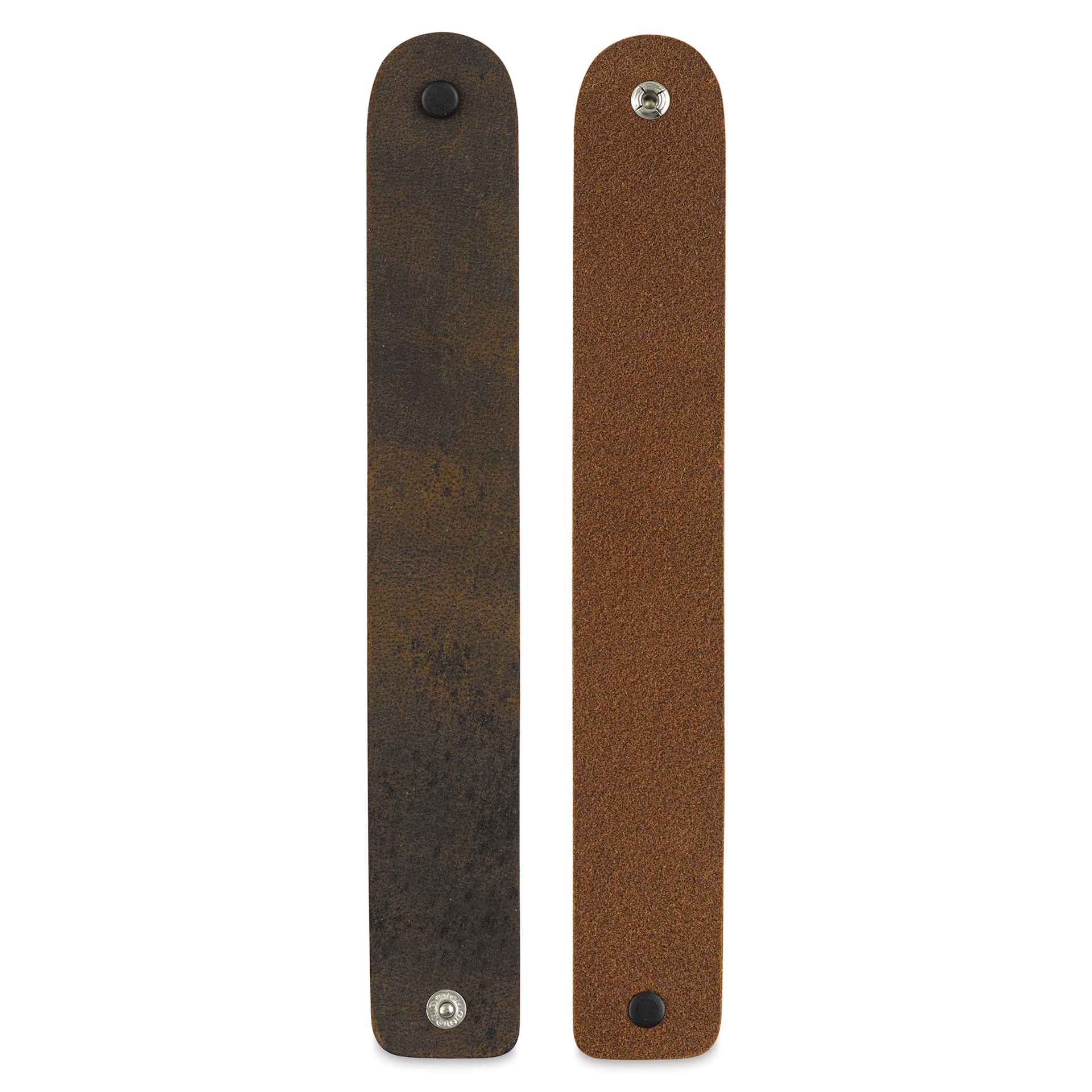 Realeather Leather Wristbands - Assorted Browns, underneath two wristbands