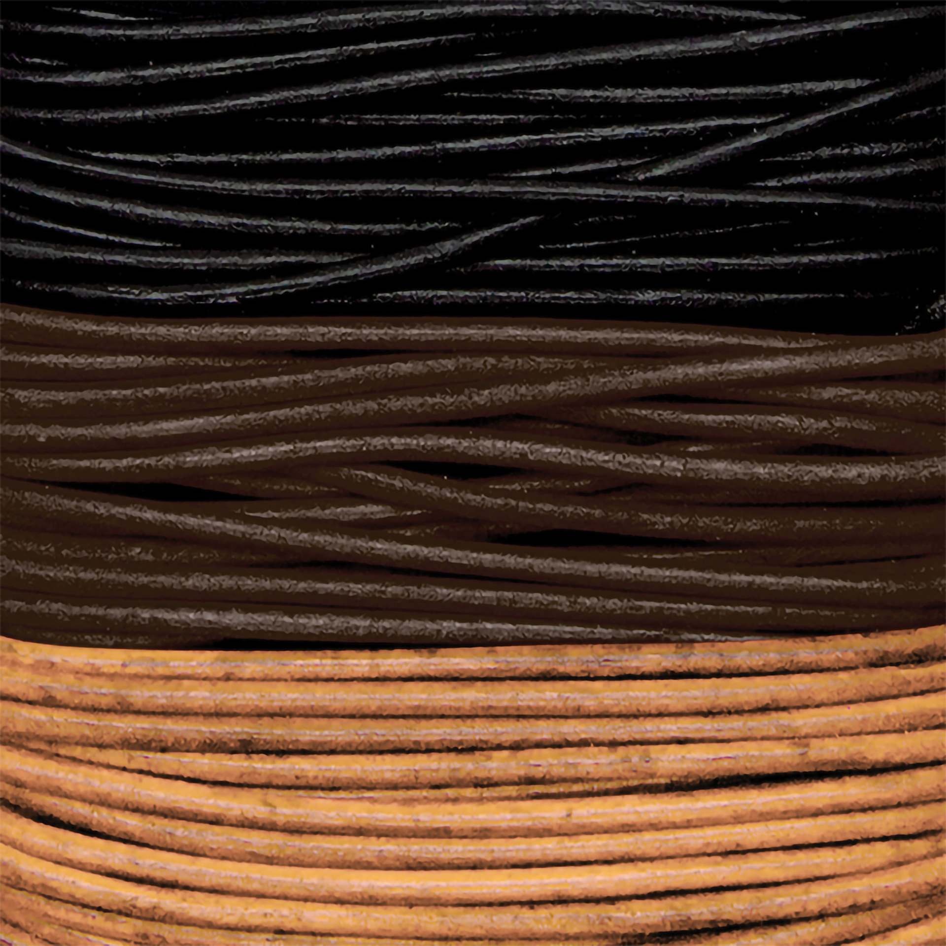 Realeather Round Leather Lace - Black/Brown/Natural, 2 mm x 8 yds