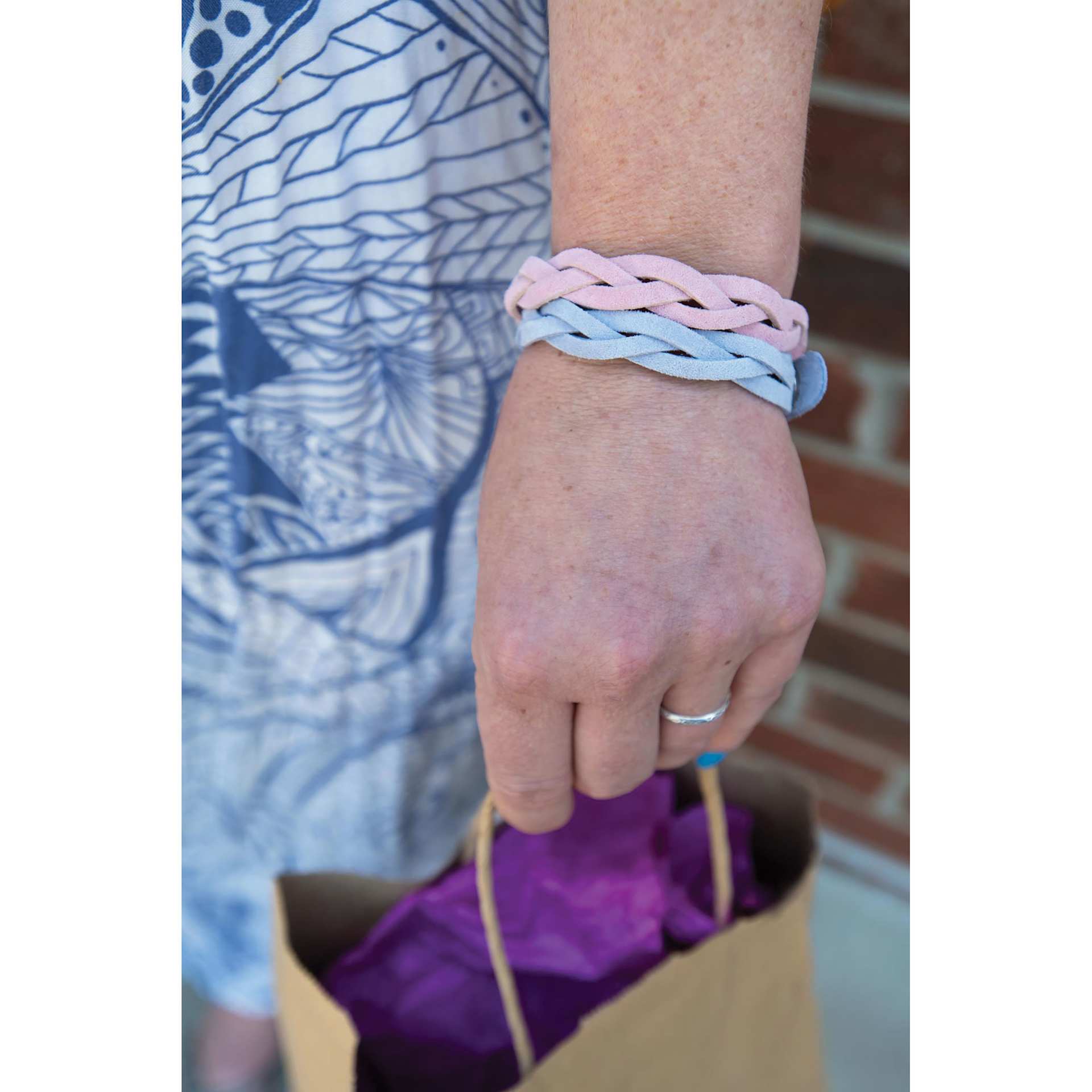 Realeather Suede Mystery Braid Bracelets, braided and worn 