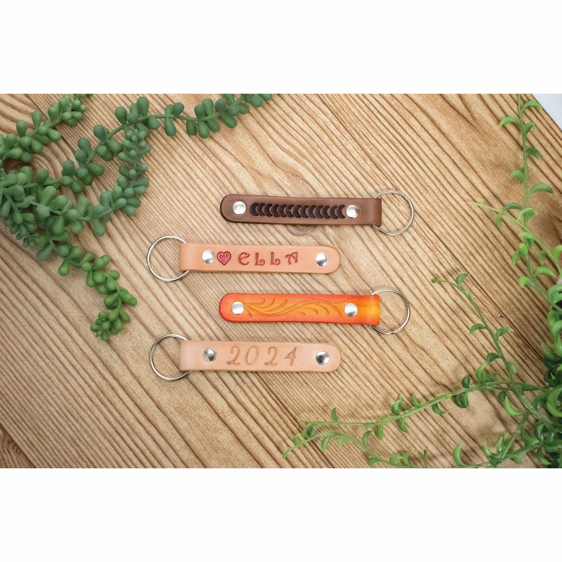 Realeather Leather Key Fob Kit, four personalized key fobs 