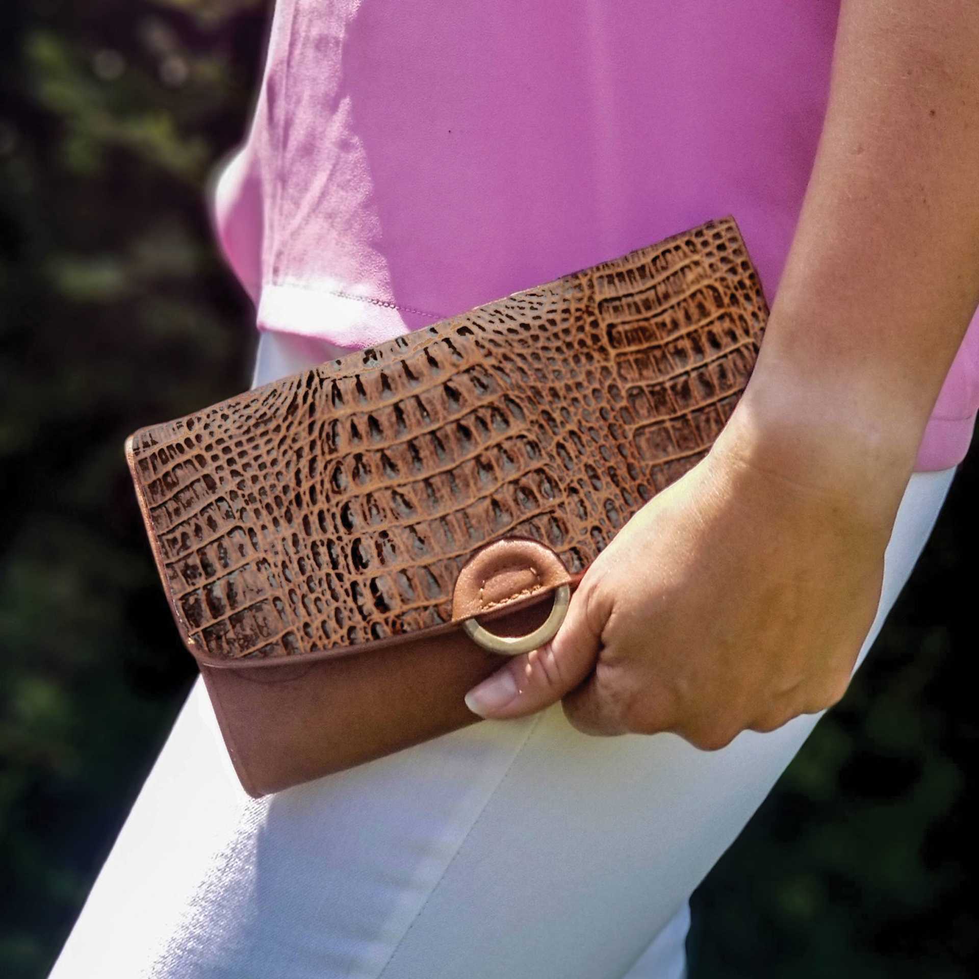 Realeather Printed Leather Trim - Caiman Light Brown, 8-1/2" x 11", hand purse cover made with trim