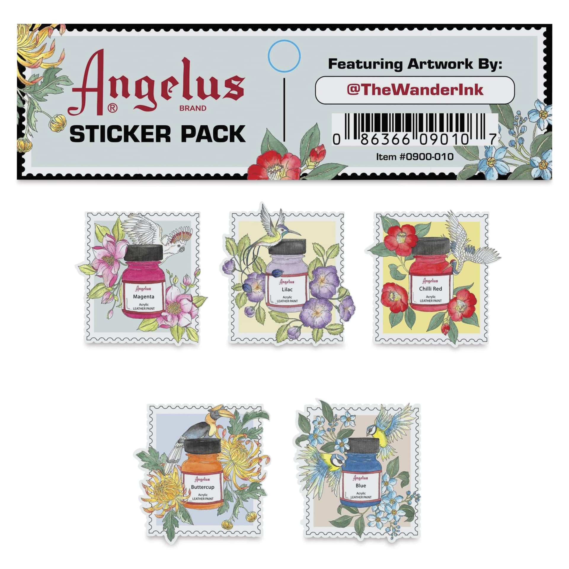 Angelus Sticker Pack - TheWanderInk, Set of 5 - front of packaging