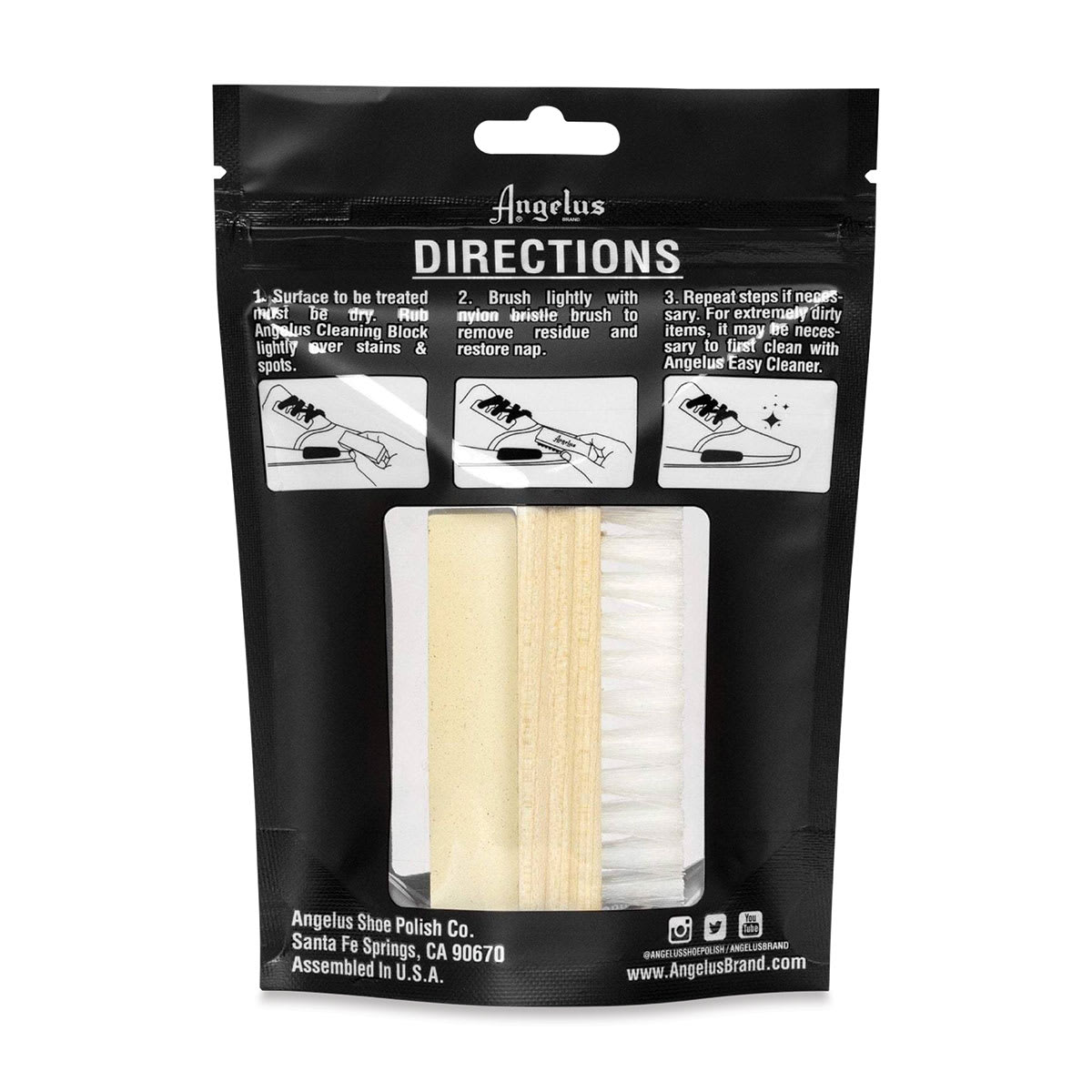 Angelus Suede and Nubuck Cleaning Kit (Back of packaging)