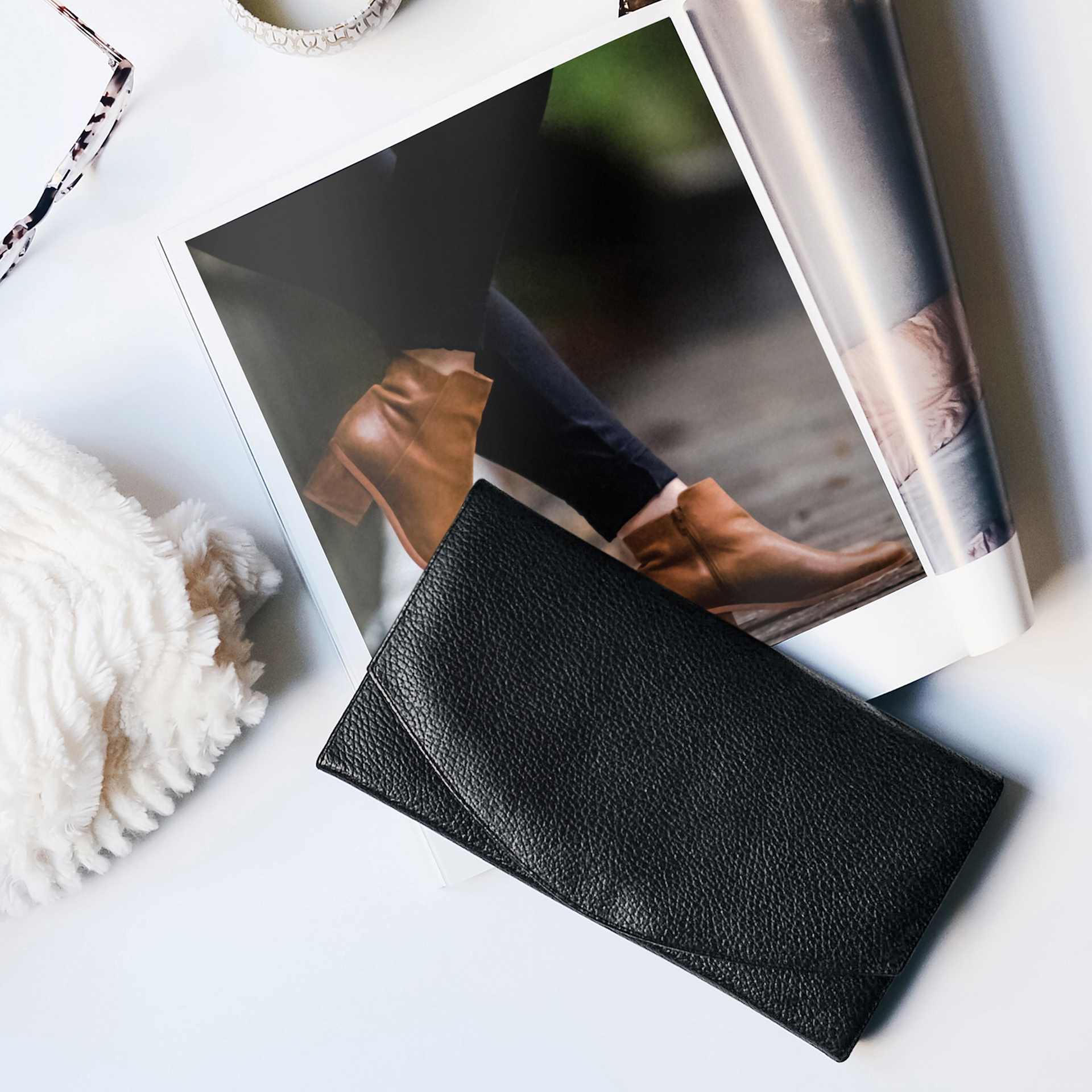 Realeather Deertan Leather Trim - Black, 11" x 8-1/2", on desk