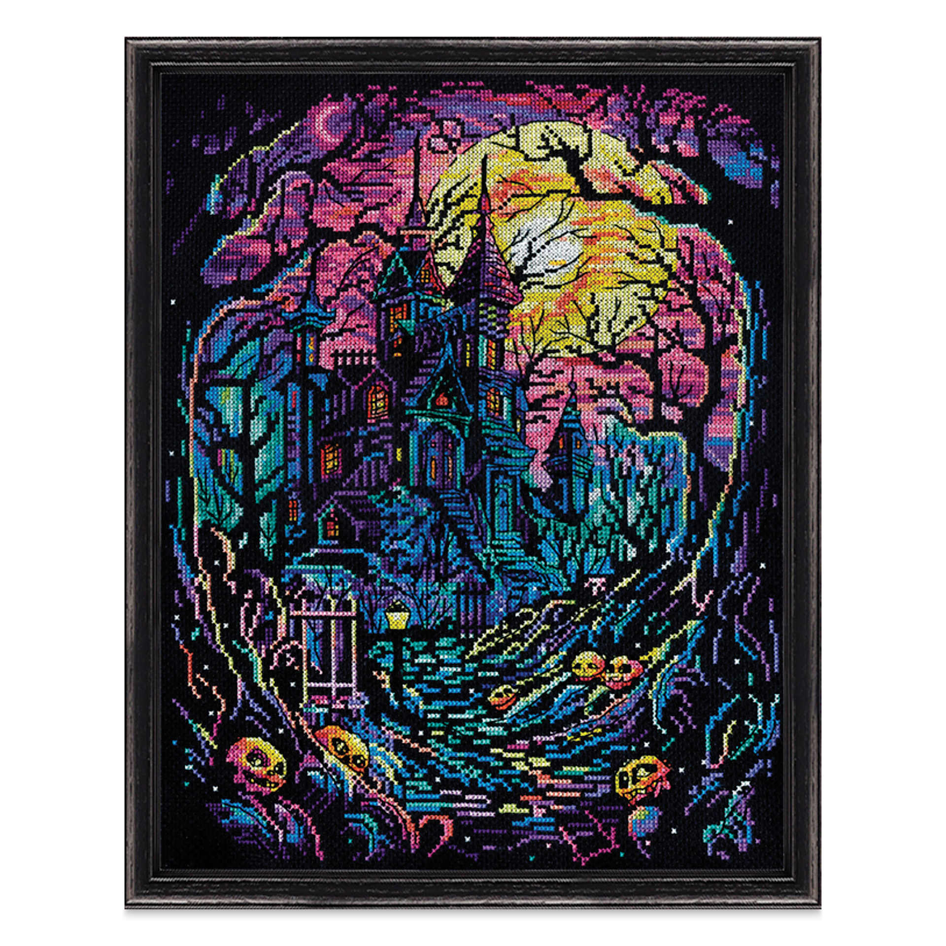Design Works Counted Cross Stitch Kit - Haunted House, 11" x 14" - finished project in frame (not included)