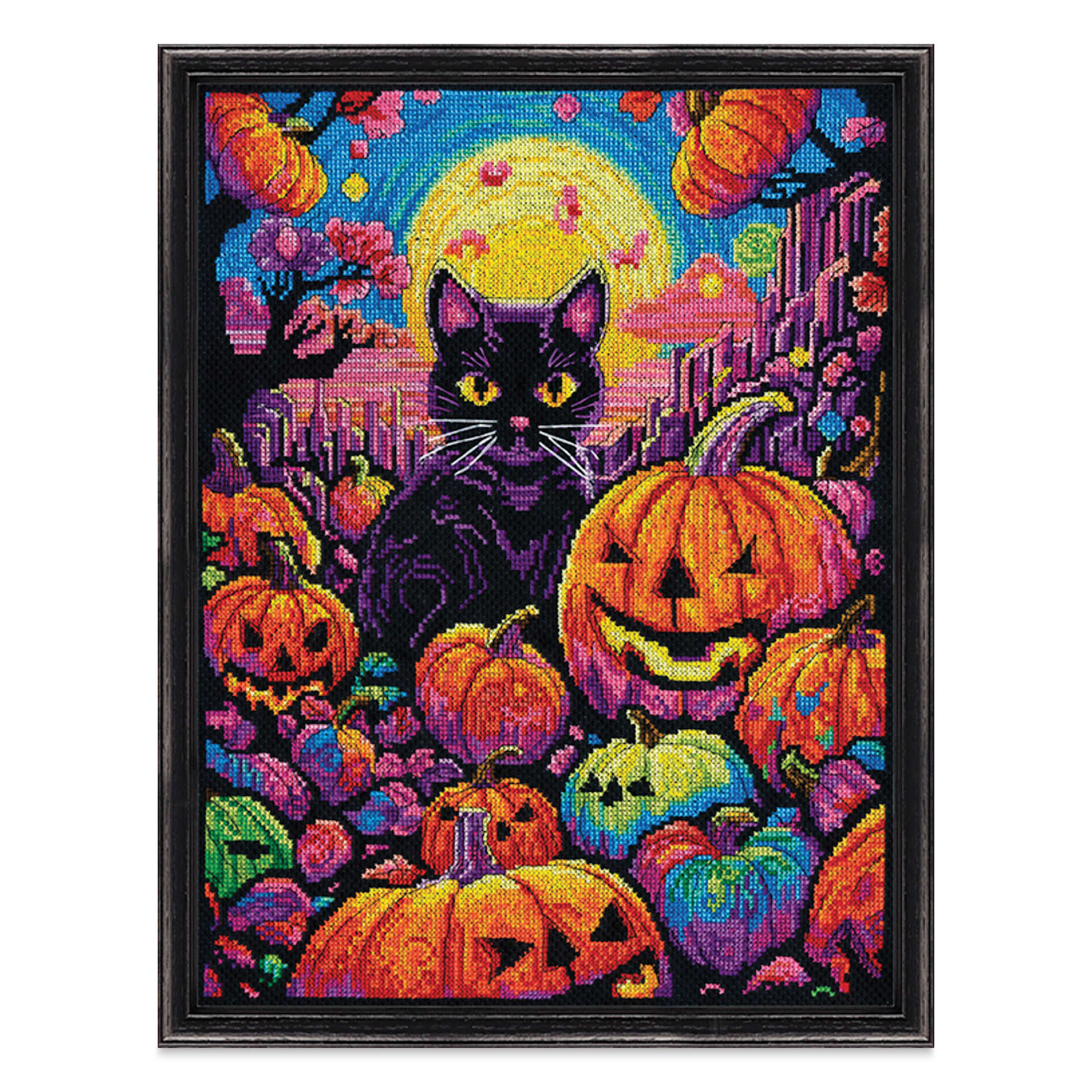 Design Works Counted Cross Stitch Kit - Black Cat, 11" x 14" - finished project in frame (not included)