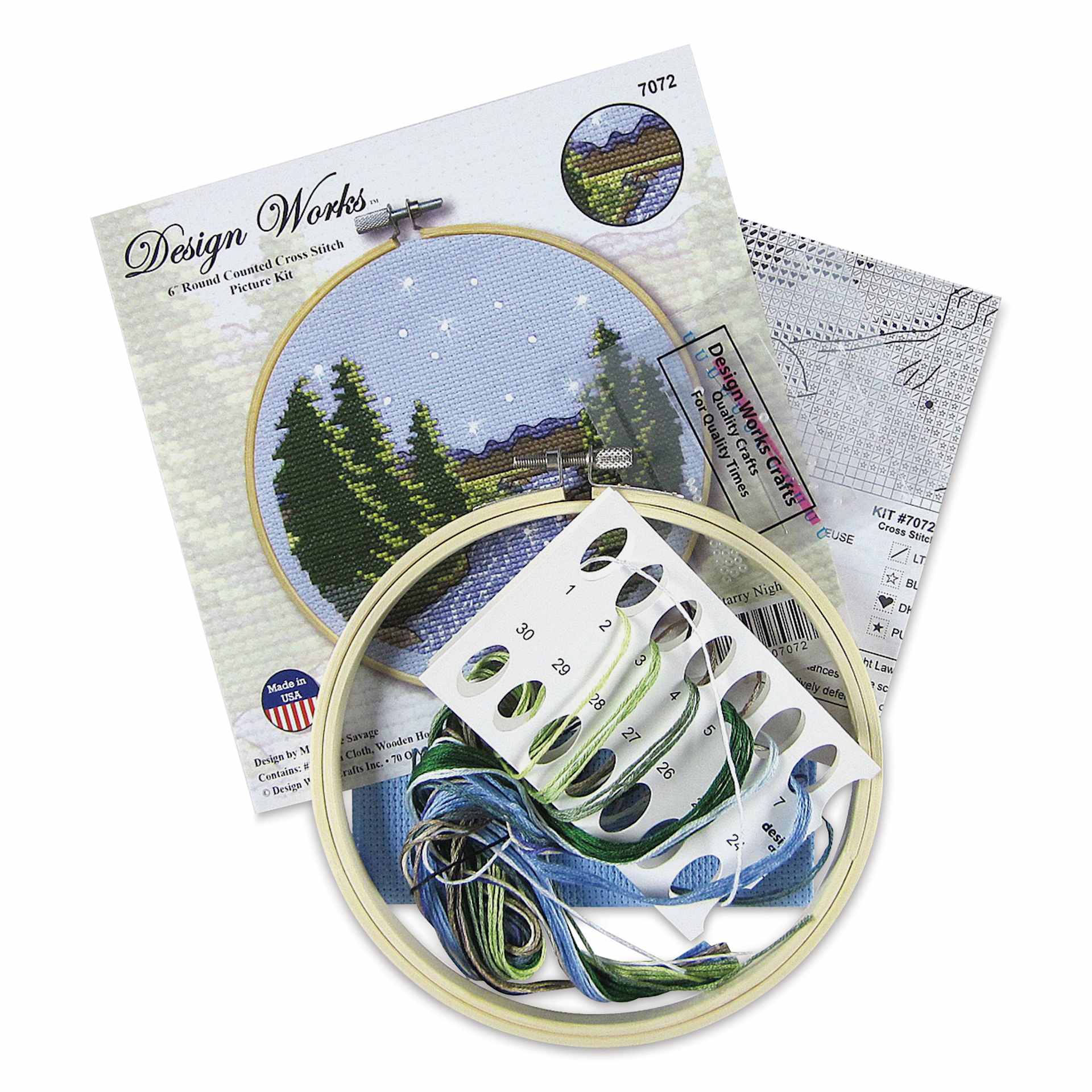 Design Works Counted Cross Stitch Kit - Starry Night, 6" - contents