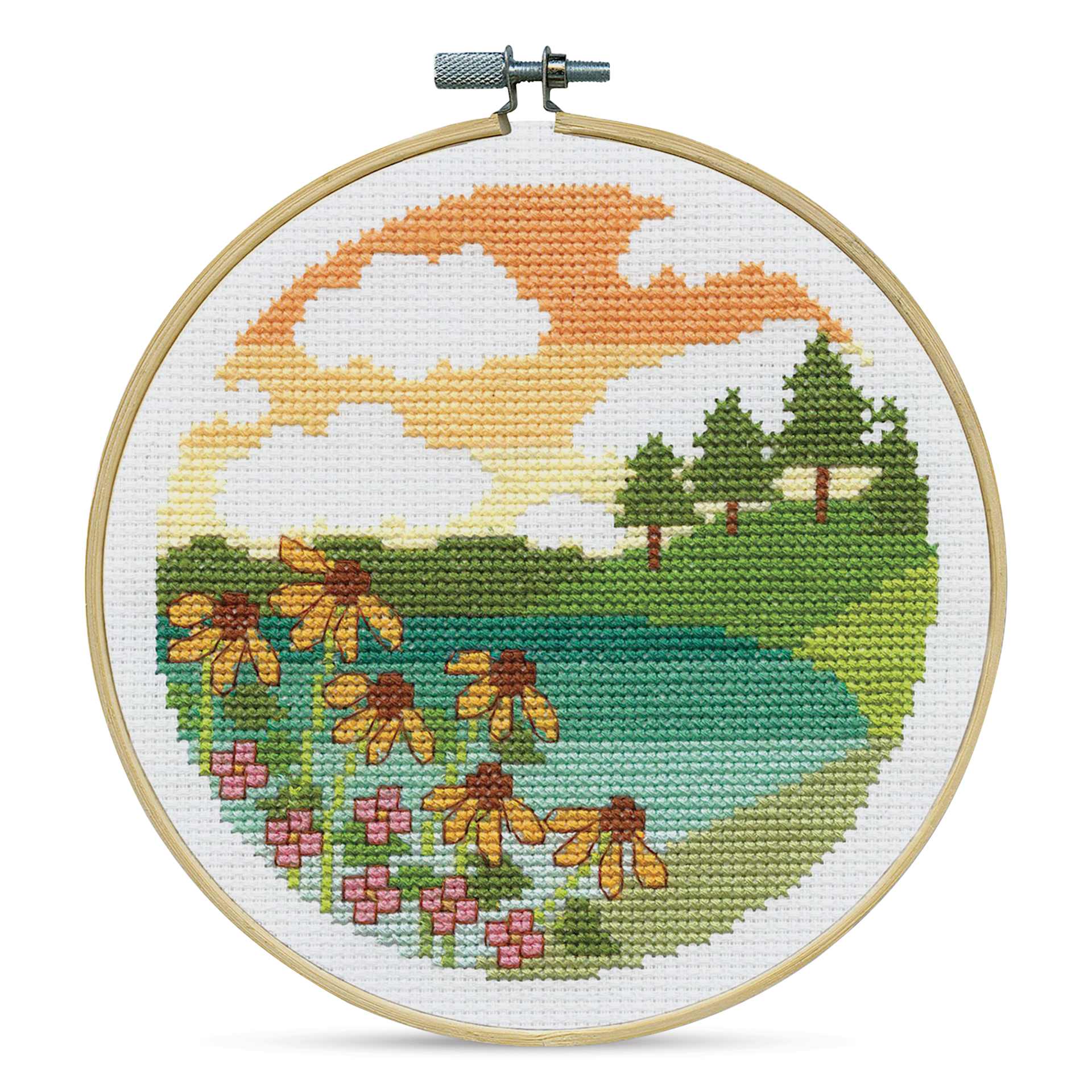 Design Works Counted Cross Stitch Kit - Lakeside, 6" - finished project