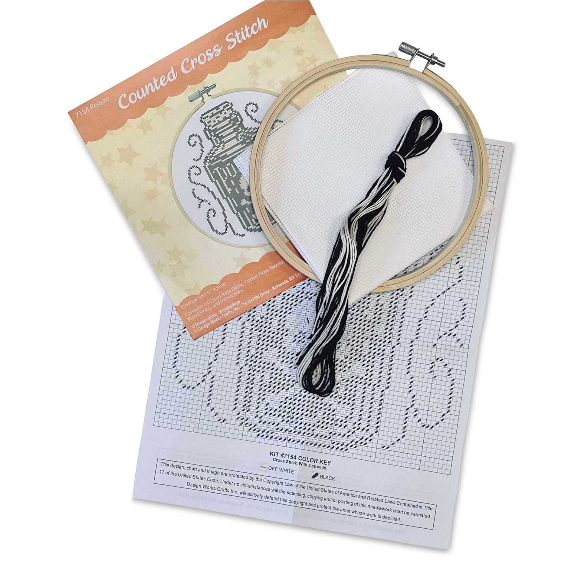 Design Works Counted Cross Stitch Kit - Poison, 6" - contents
