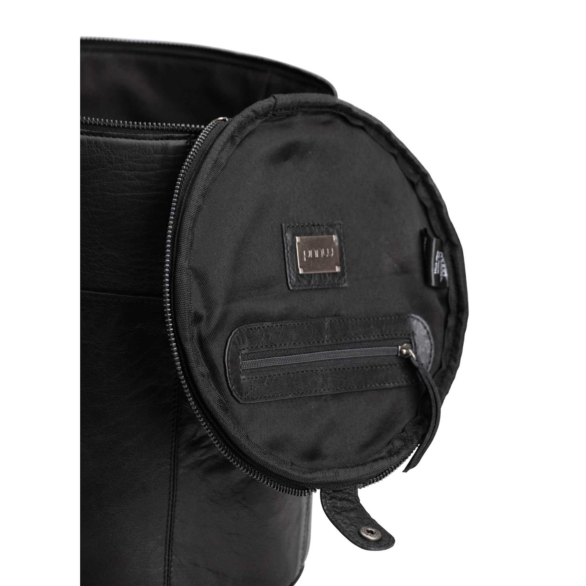 Muud Saturn XL Leather Needlework Project Bag - Black - underside of lid