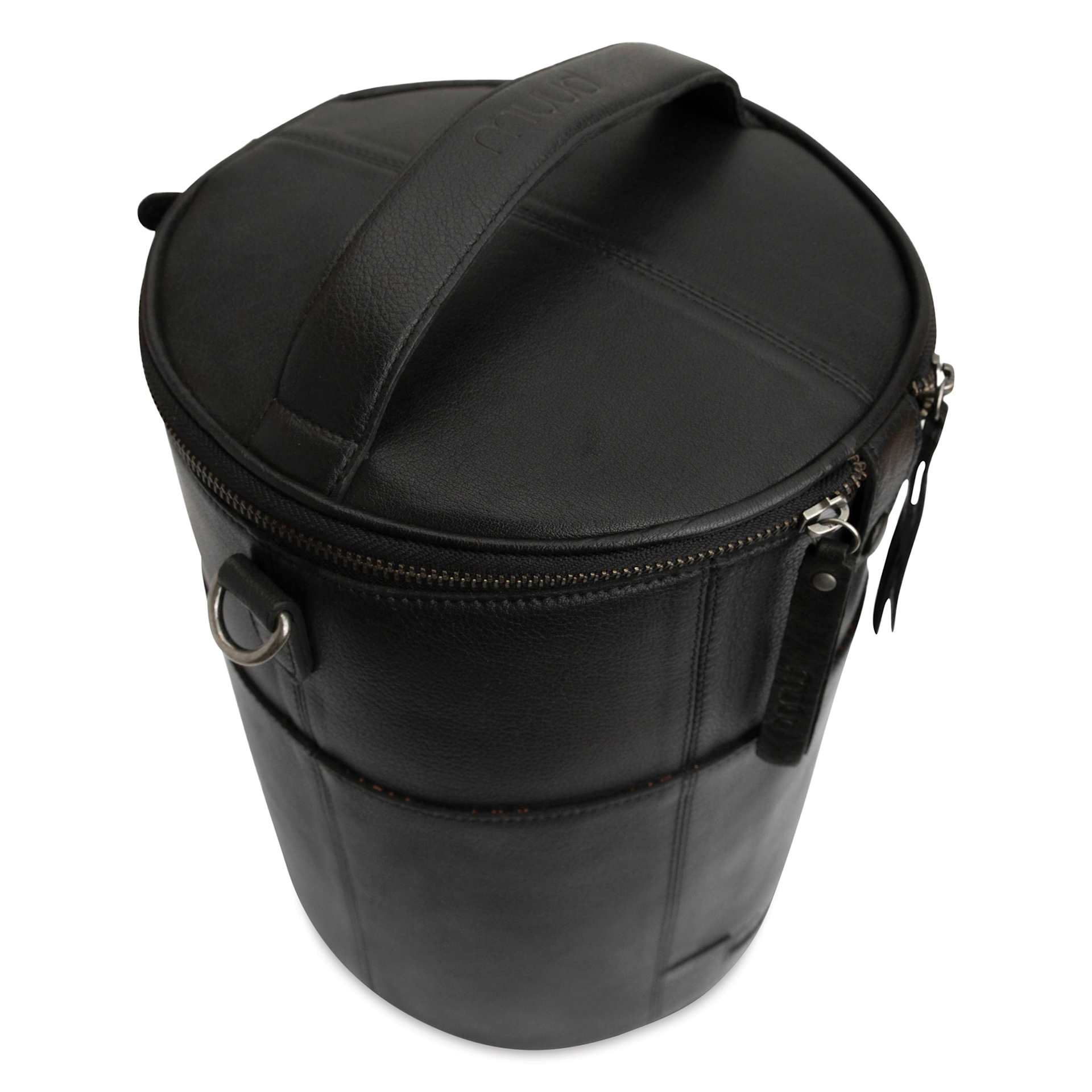 Muud Saturn XL Leather Needlework Project Bag - Black - closed, top view