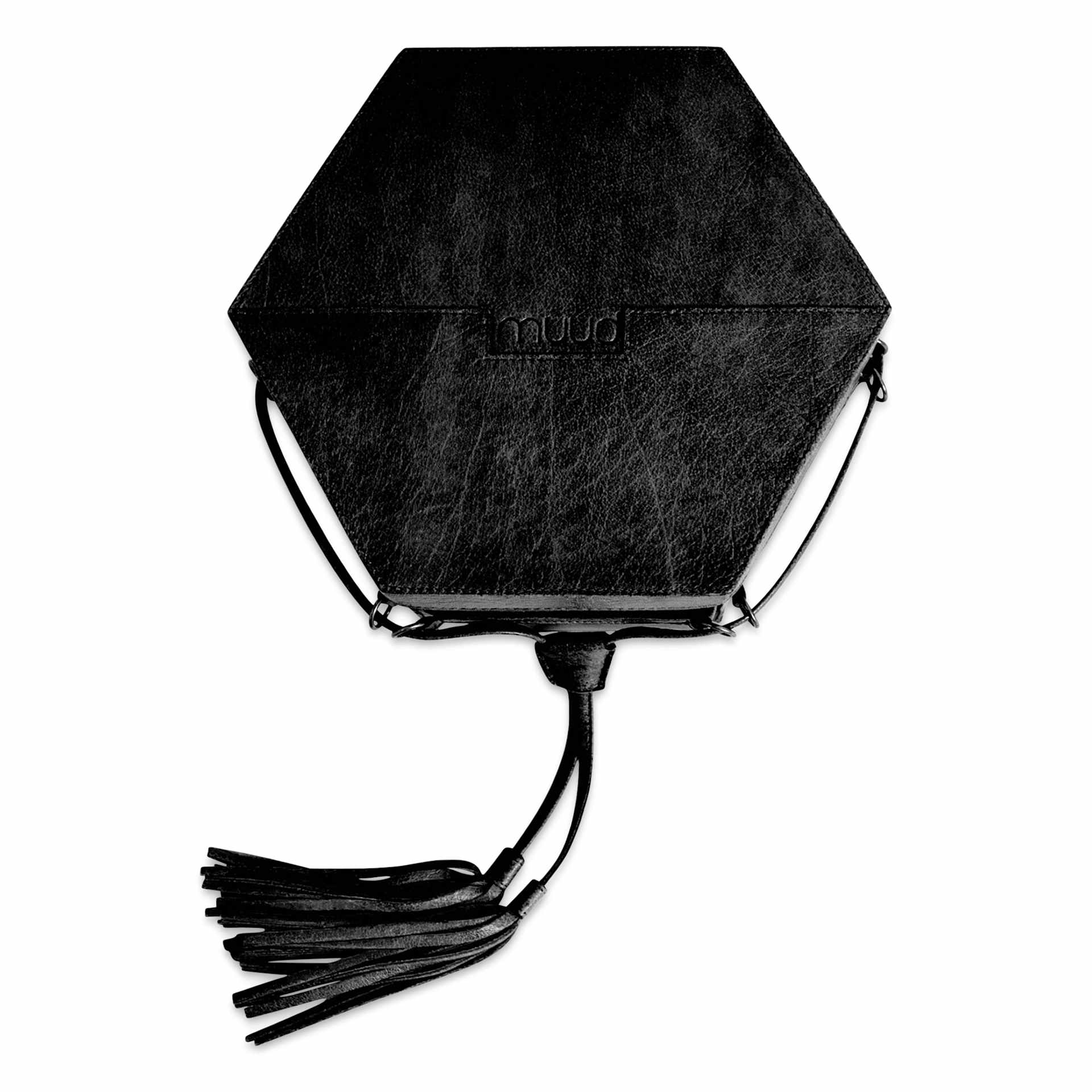 Muud Evita Leather Storage Box - Black - top view, closed