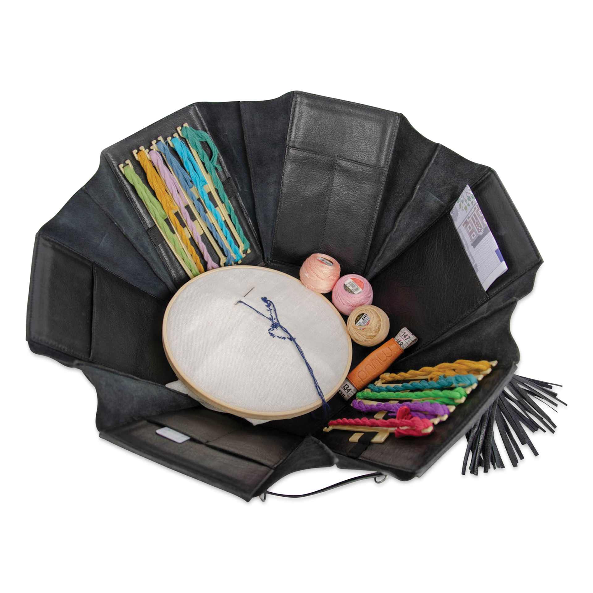 Muud Evita Leather Storage Box - Black, XL - top view, holding materials (not included)