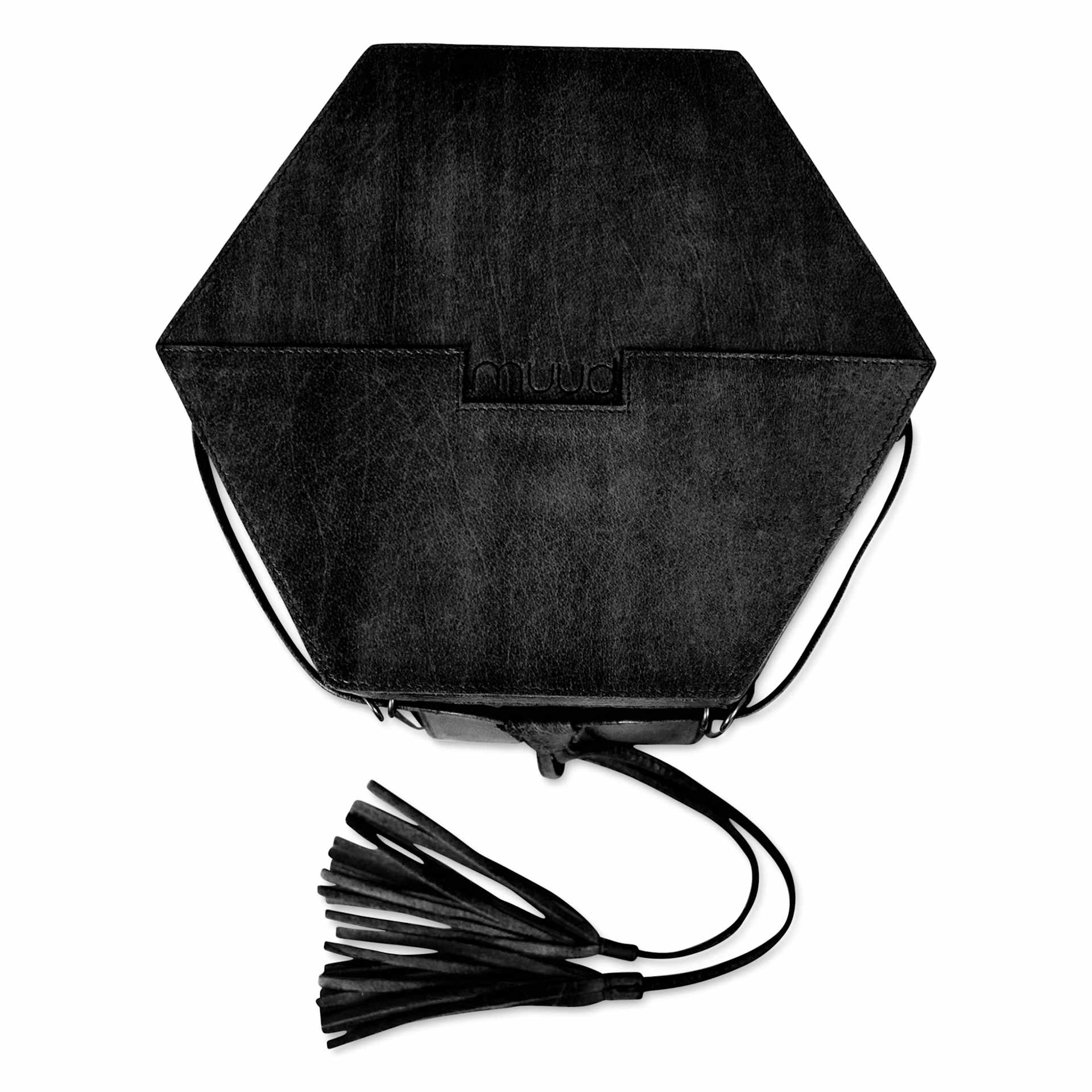 Muud Evita Leather Storage Box - Black, XL - top view, closed