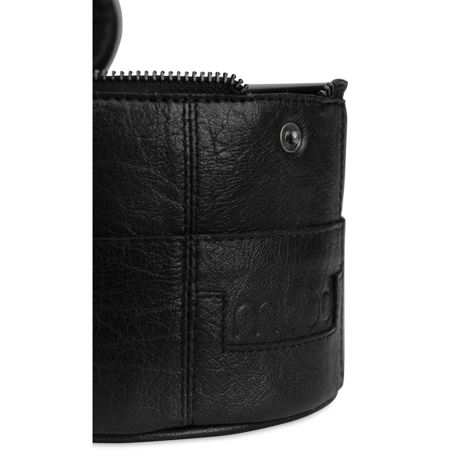 Muud Saturn Mini Leather Needlework Project Bag - Black - close-up of button snap
