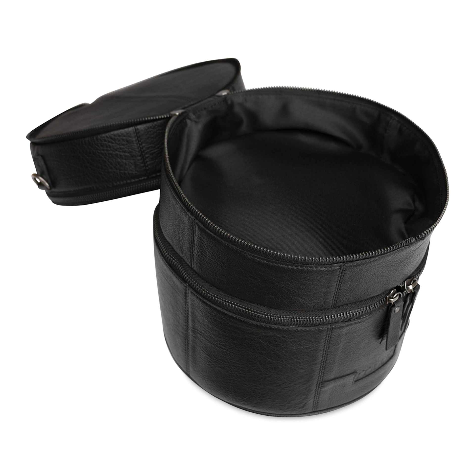 Muud Bturn Leather Needlework Project Bag - Black - open to midsection