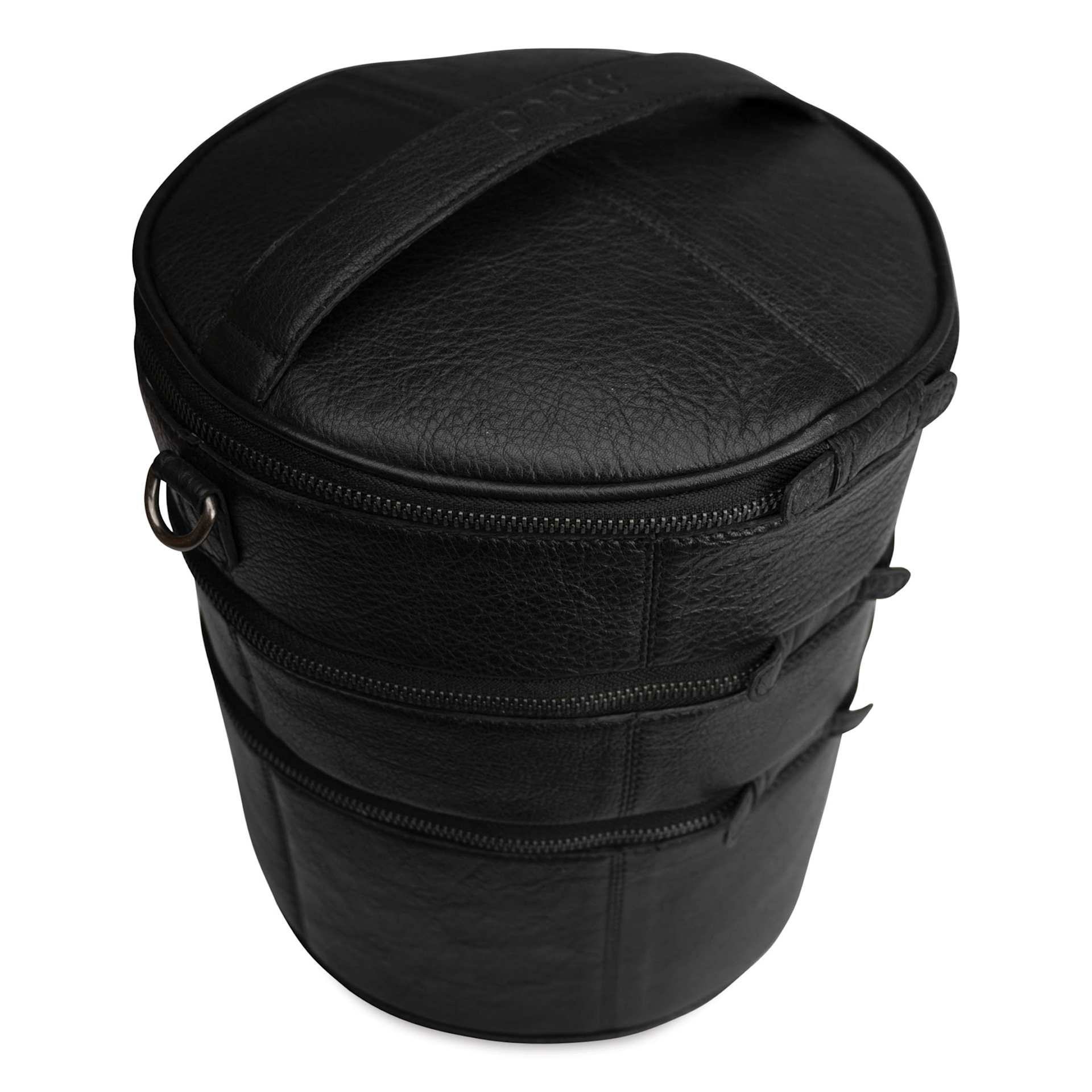 Muud Bturn Leather Needlework Project Bag - Black - top of bag
