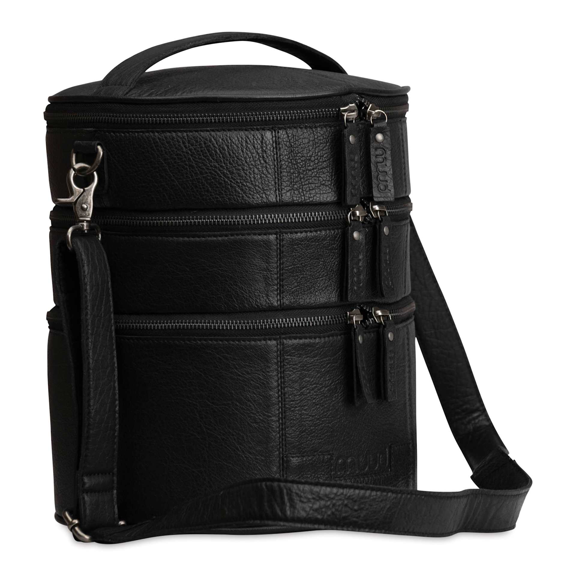 Muud Bturn Leather Needlework Project Bag - Black - close-up of strap